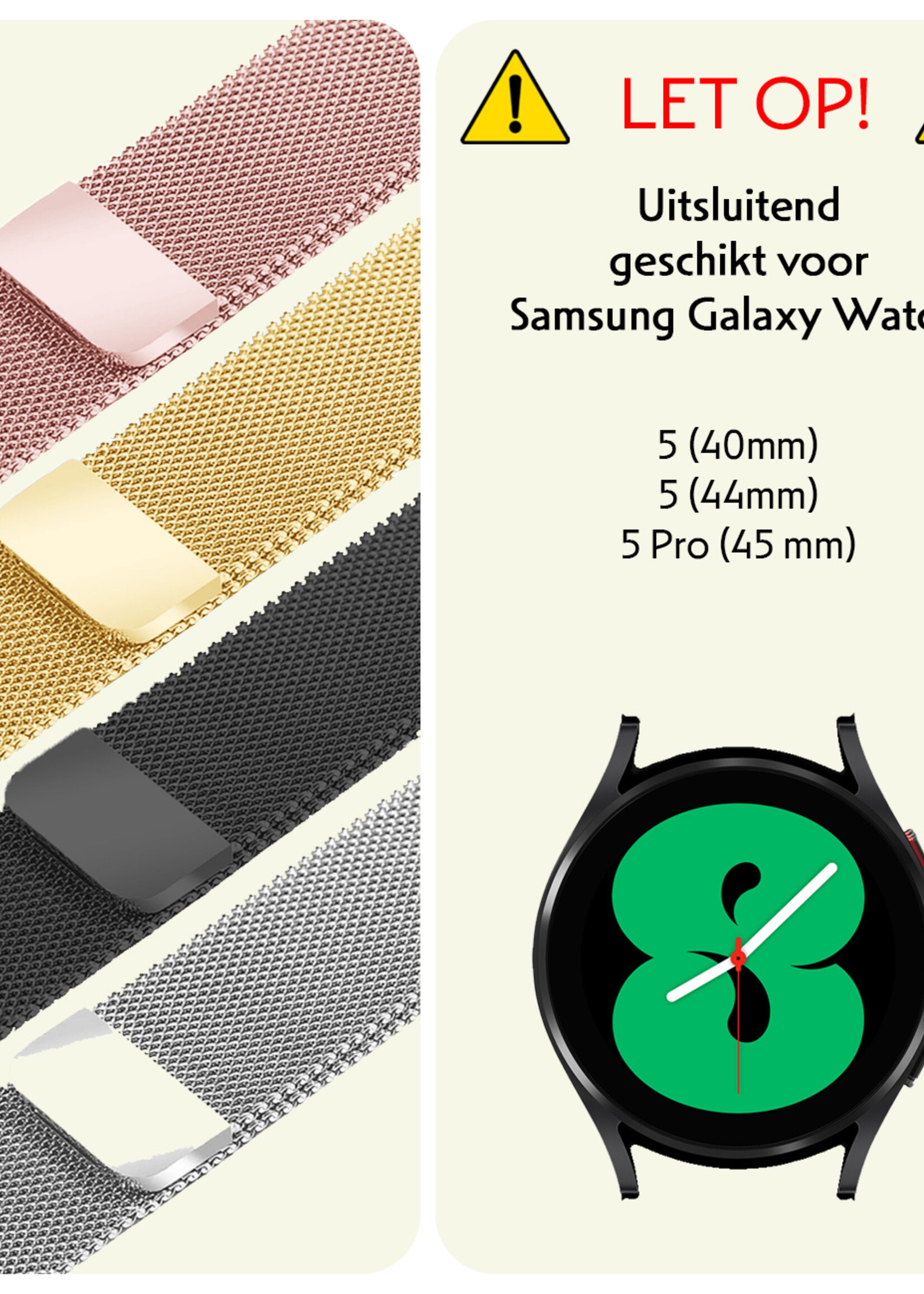 LUQ Bandje Geschikt voor Samsung Watch 5 Bandje Milanees - Horlogebandje Geschikt voor Samsung Galaxy Watch 5 Milanese Horlogeband Met Magneetsluiting - Zwart