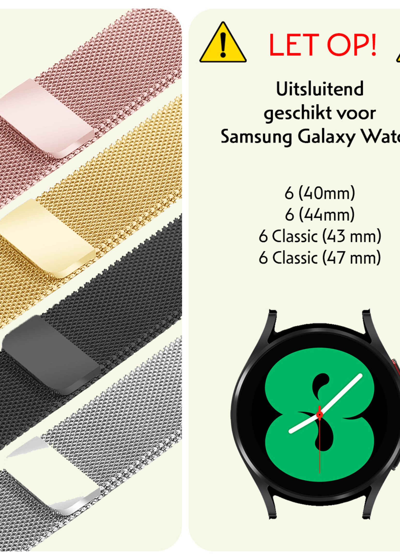 LUQ Bandje Geschikt voor Samsung Watch 6 Bandje Milanees - Horlogebandje Geschikt voor Samsung Galaxy Watch 6 Milanese Horlogeband Met Magneetsluiting - Zilver