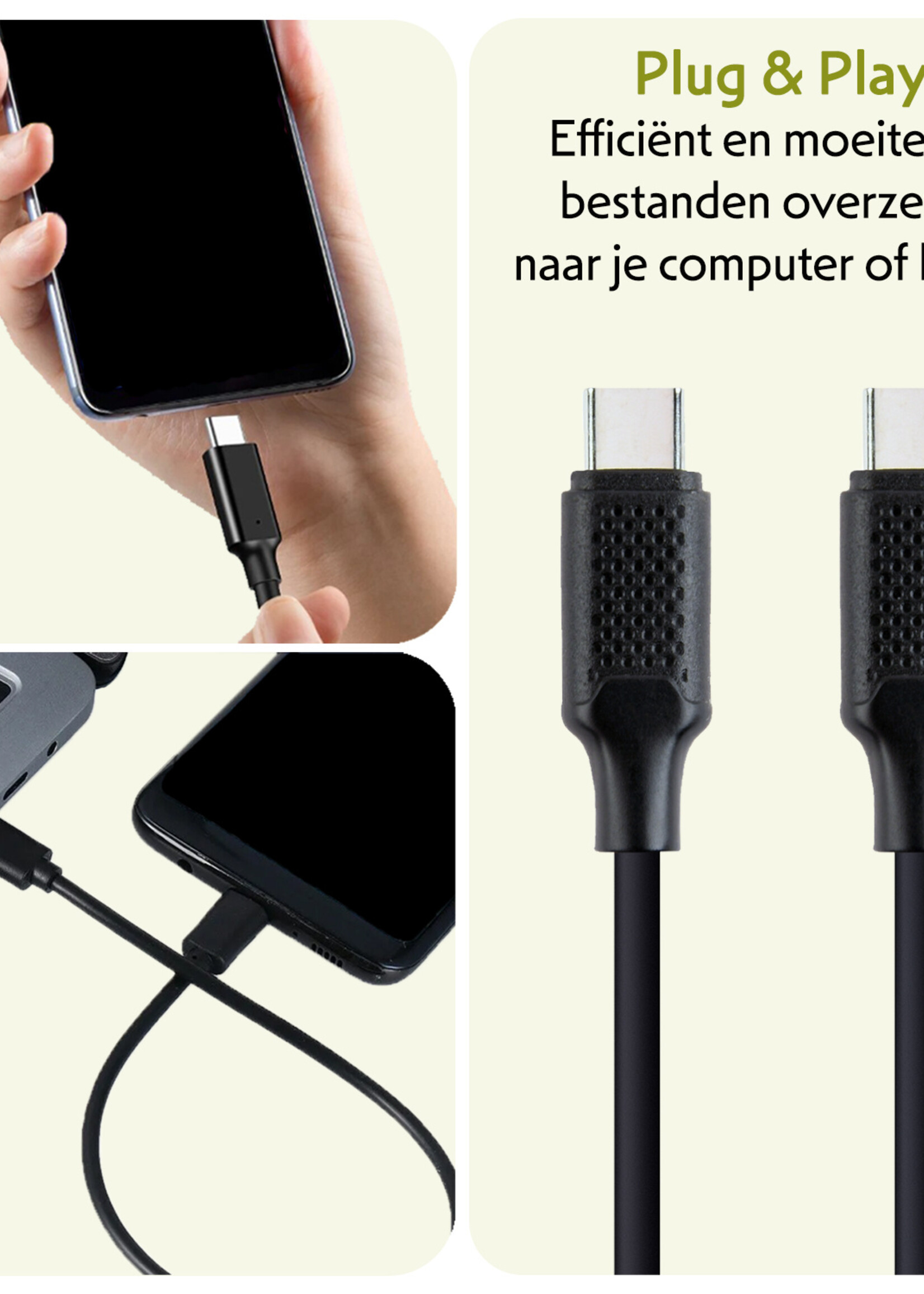 LUQ Oplaadkabel USB-C Kabels (60W) USB C naar USB C - USB C kabel Datakabel - Zwart - 1,5 meter