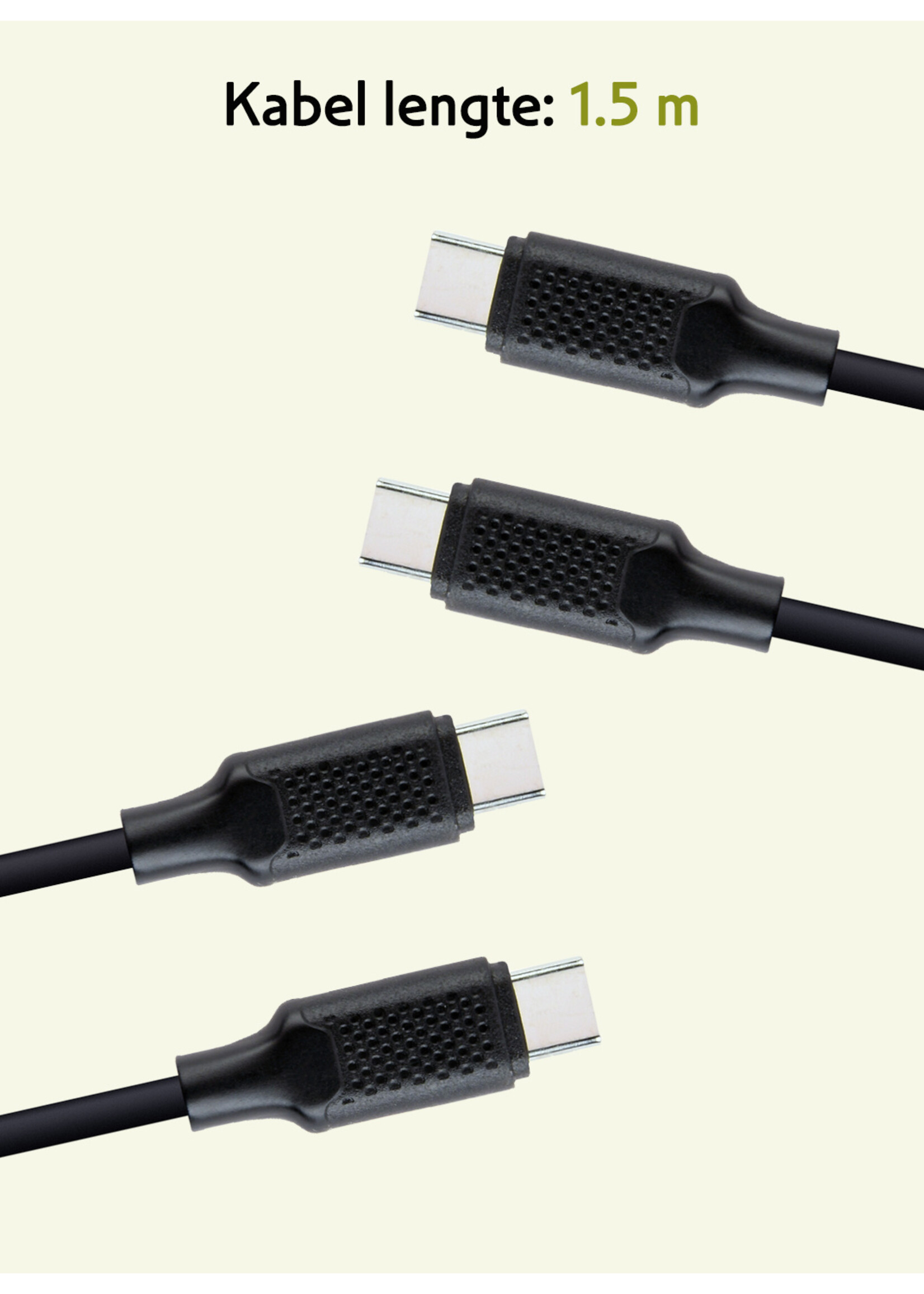 LUQ Oplaadkabel USB-C Kabels (100W) USB C naar USB C - USB C kabel Datakabel - Zwart - 1,5 meter