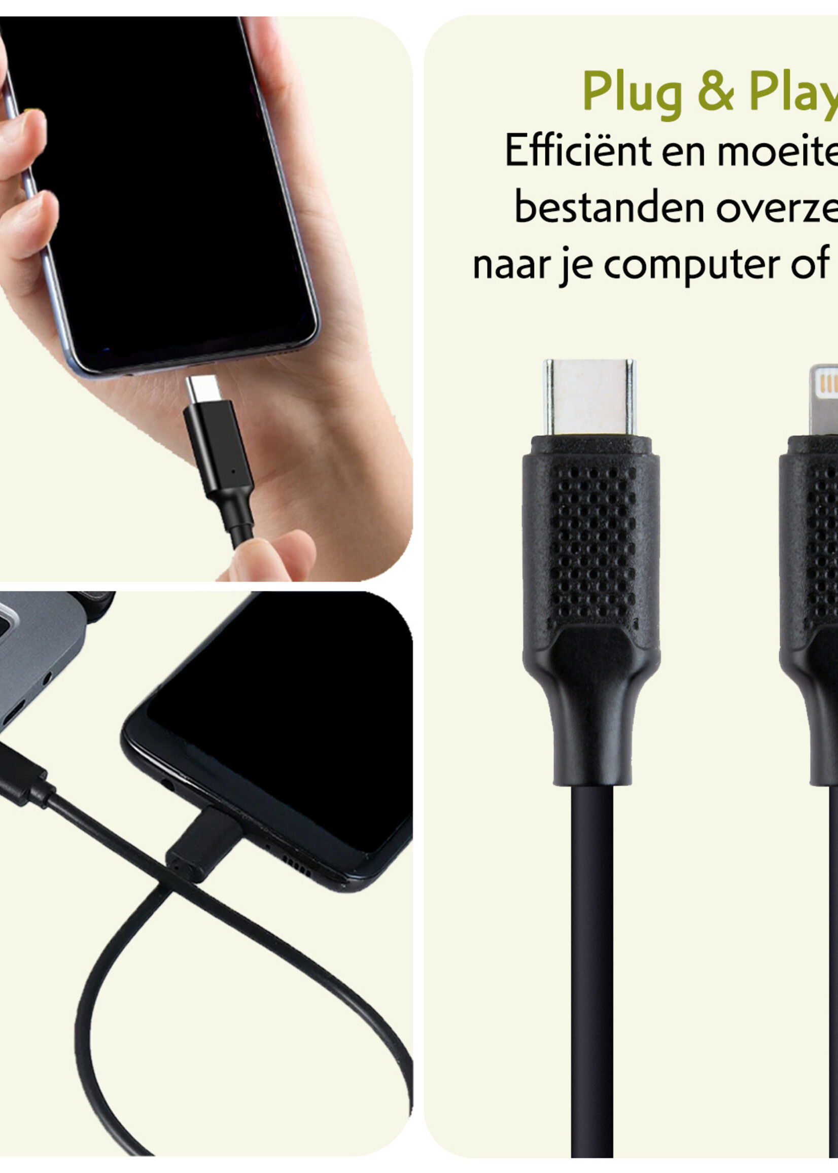 LUQ Oplaadkabel USB-C Kabels Geschikt voor Lightning iPhone - USB C kabel Geschikt voor iPhone - Zwart - 1,5 meter