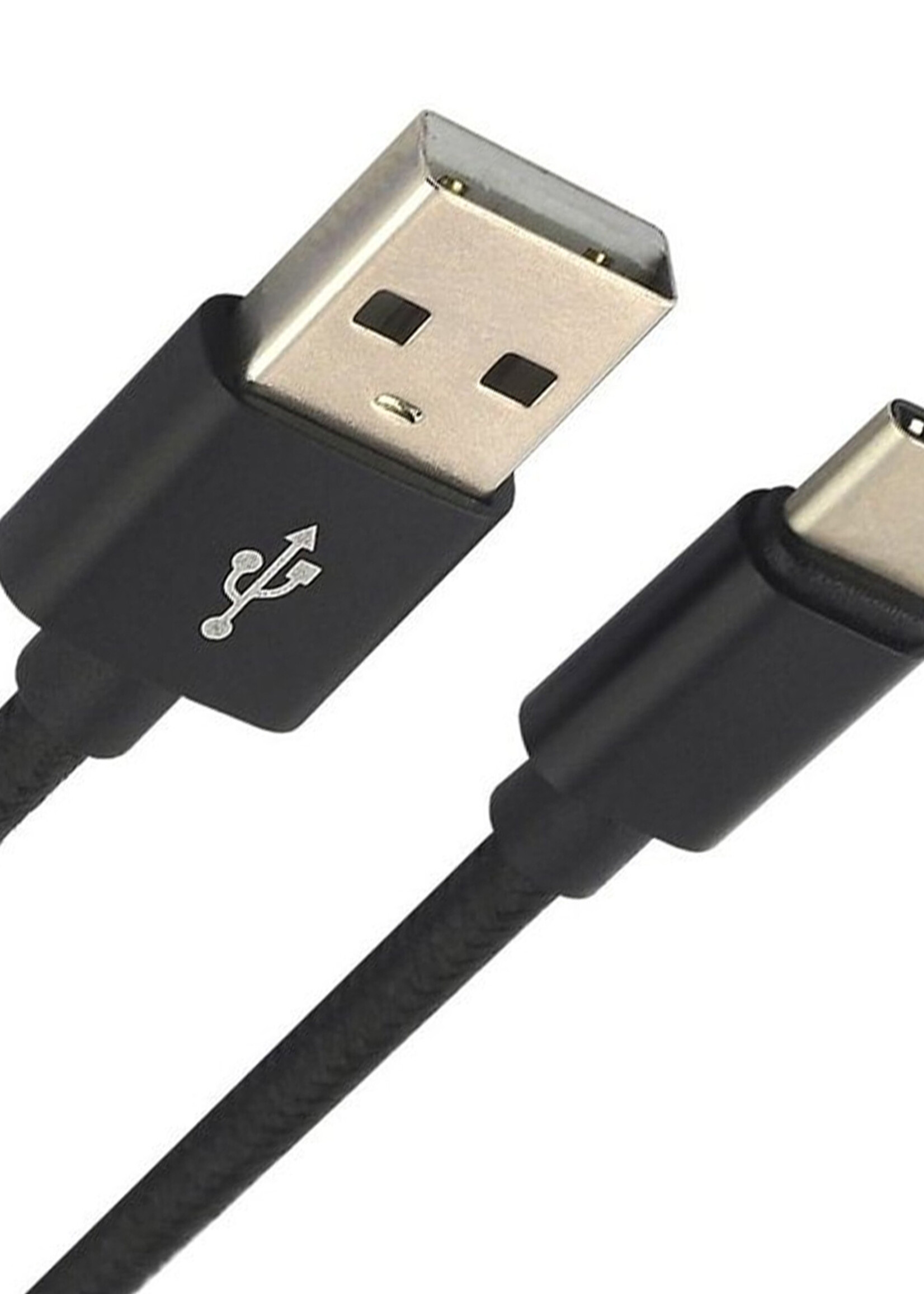 LUQ Oplaadkabel USB-C Kabels Gevlochten Nylon USB C naar USB A - USB C kabel Datakabel - Zwart - 1,8 meter