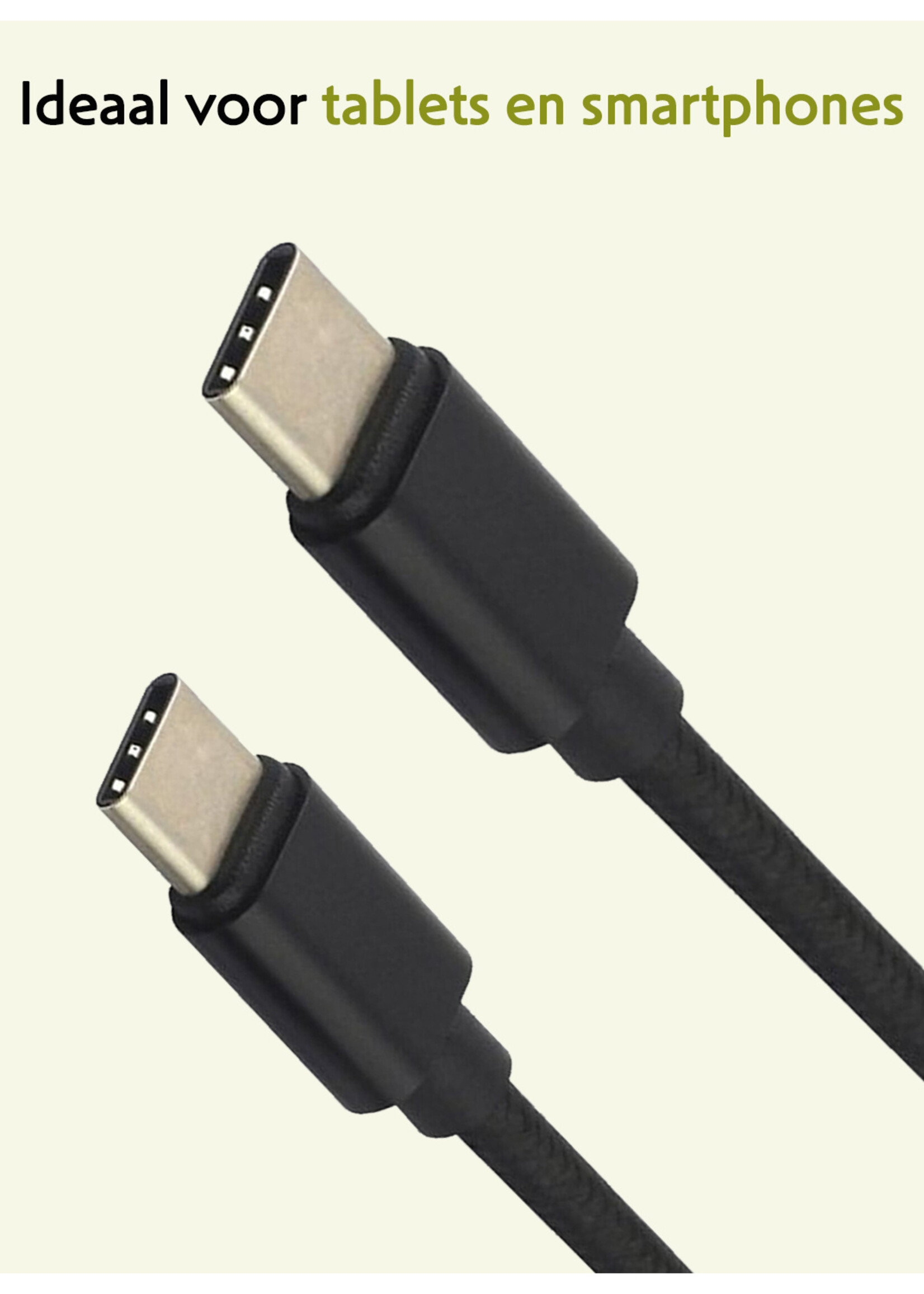 LUQ Oplaadkabel USB-C Kabels Gevlochten Nylon USB C naar USB C - USB C kabel Datakabel - Zwart - 1,8 meter