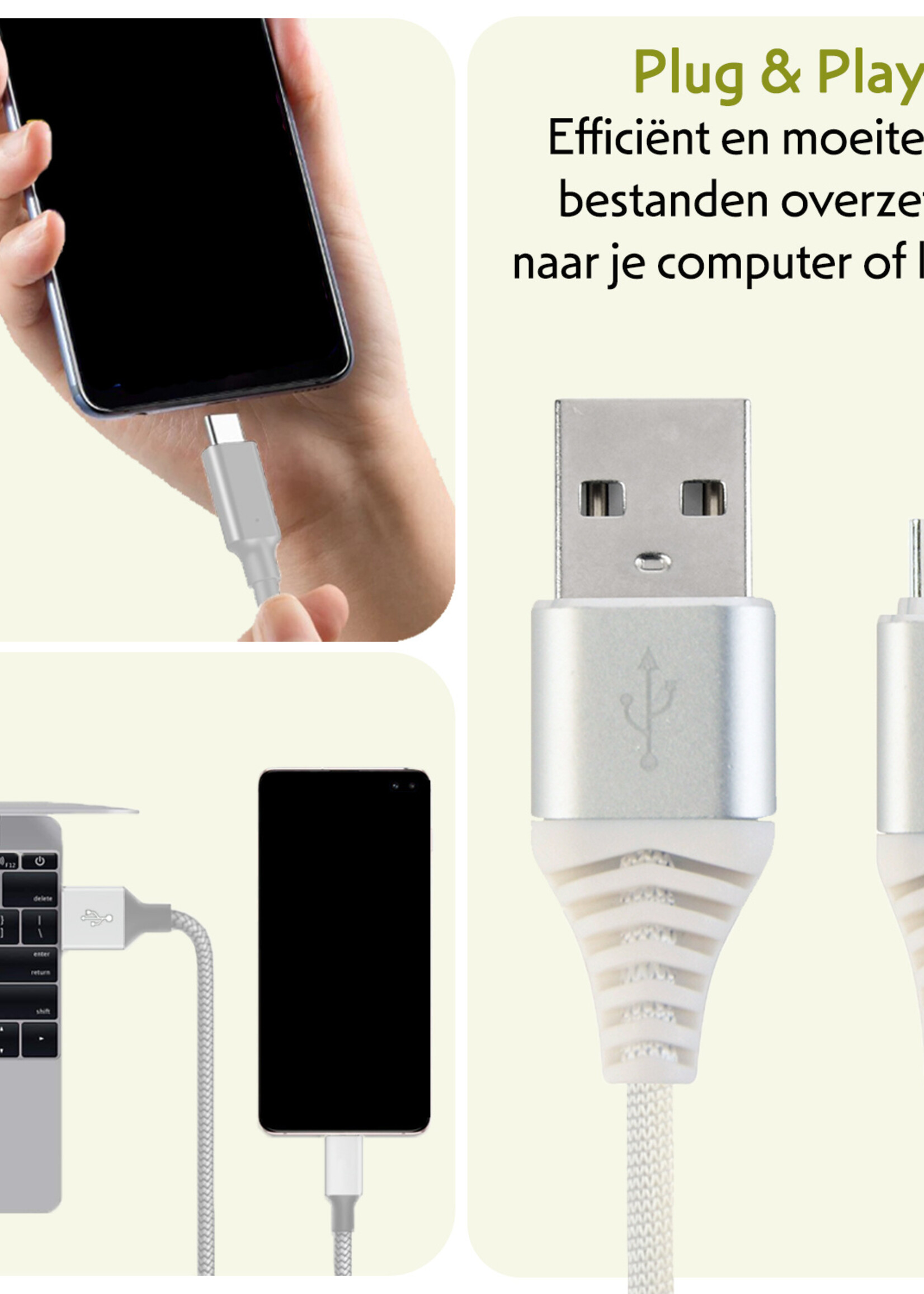 LUQ Oplaadkabel USB-C Kabels Gevlochten Nylon USB C naar USB A - USB C kabel Datakabel - Wit - 1 meter