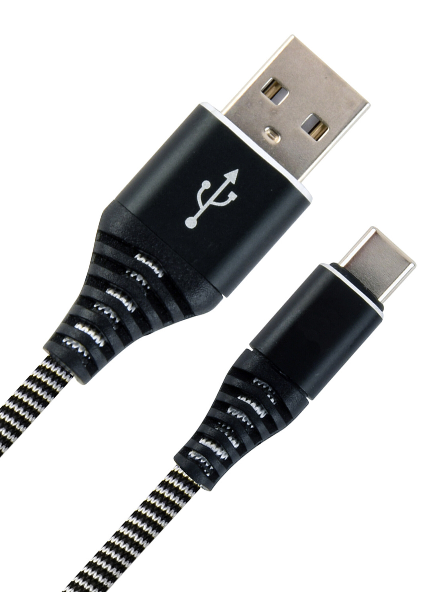 LUQ Oplaadkabel USB-C Kabels Gevlochten Nylon USB C naar USB A - USB C kabel Datakabel - Zwart/Wit - 2 meter