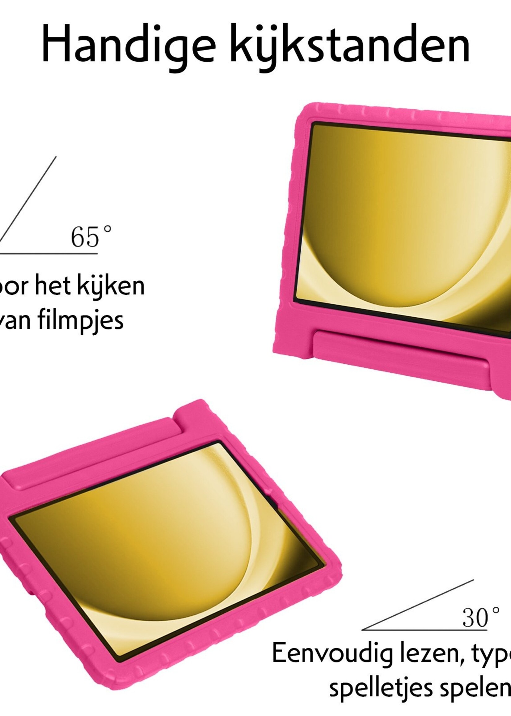 LUQ Hoes Geschikt voor Samsung Galaxy Tab A9 Hoes Kinder Hoesje Kids Case Kinderhoes Shockproof Met 2x Screenprotector - Hoesje Geschikt voor Samsung Tab A9 Hoesje Kidscase - Roze