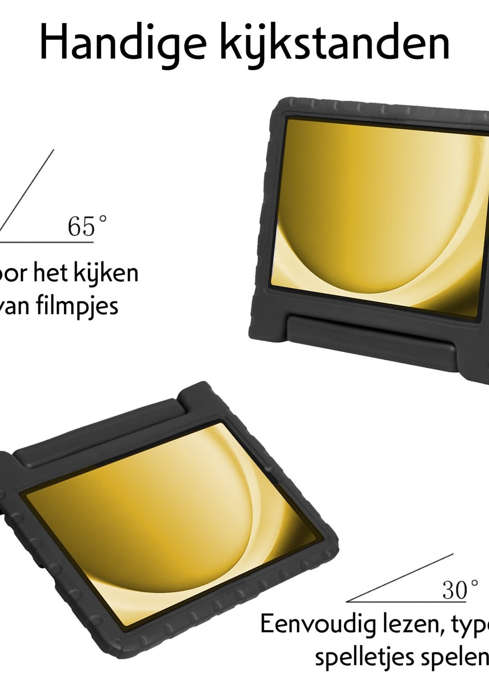 LUQ Hoes Geschikt voor Samsung Galaxy Tab A9 Hoes Kinder Hoesje Kids Case Kinderhoes Shockproof Met 2x Screenprotector - Hoesje Geschikt voor Samsung Tab A9 Hoesje Kidscase - Zwart