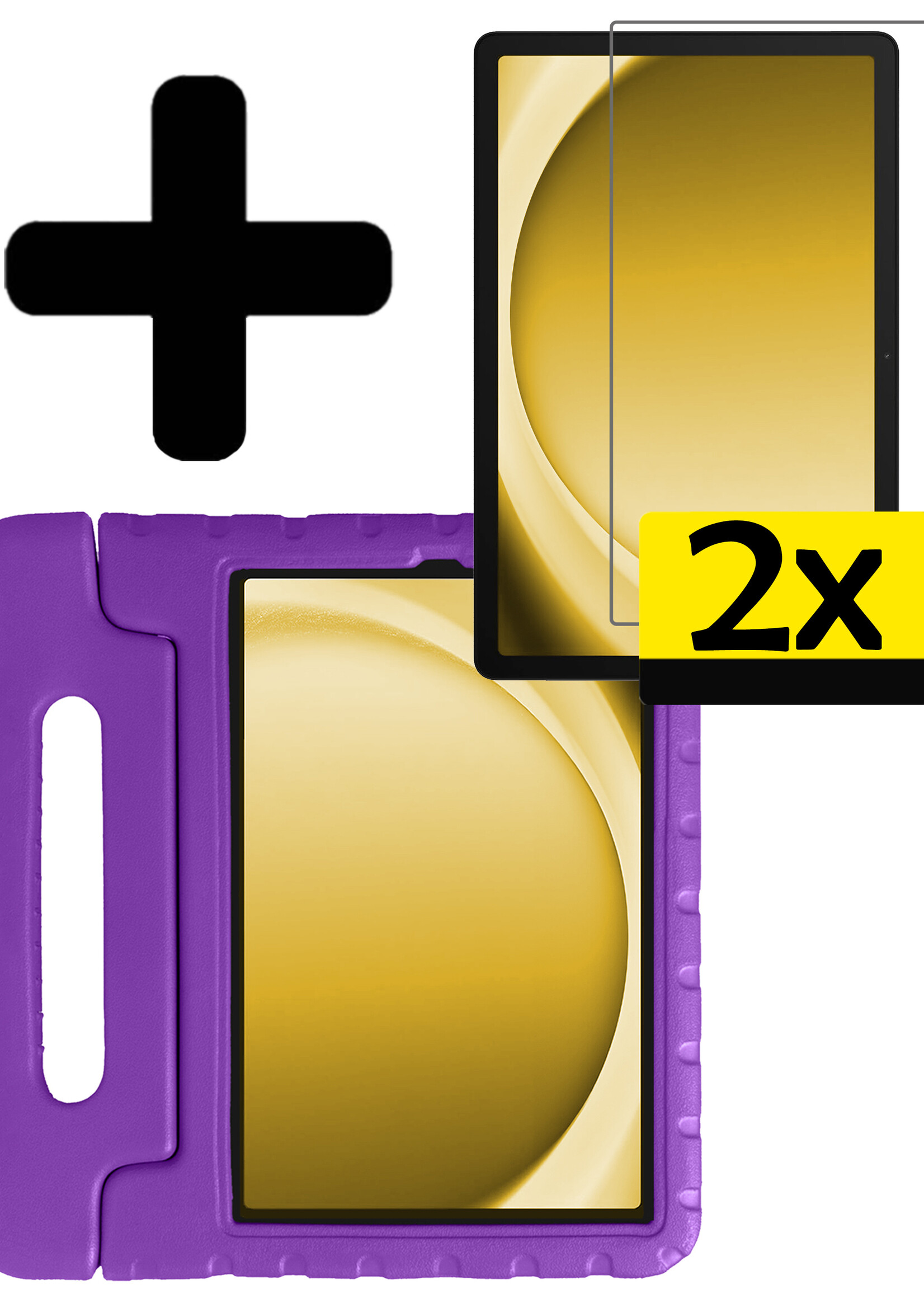 LUQ Hoes Geschikt voor Samsung Galaxy Tab A9 Hoes Kinder Hoesje Kids Case Kinderhoes Shockproof Met 2x Screenprotector - Hoesje Geschikt voor Samsung Tab A9 Hoesje Kidscase - Paars