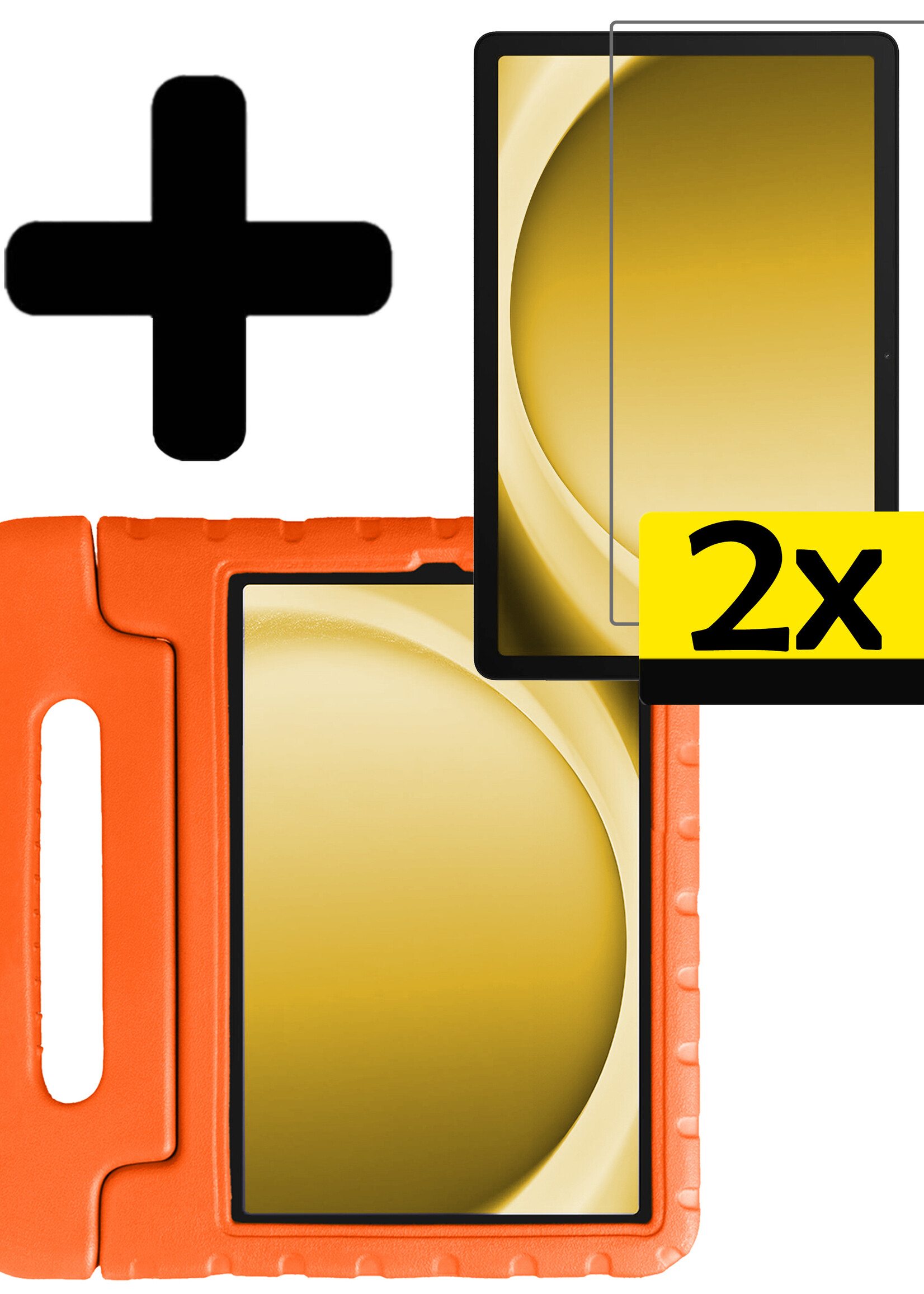 LUQ Hoes Geschikt voor Samsung Galaxy Tab A9 Plus Hoes Kinder Hoesje Kids Case Kinderhoes Shockproof Met 2x Screenprotector - Hoesje Geschikt voor Samsung Tab A9 Plus Hoesje Kidscase - Oranje