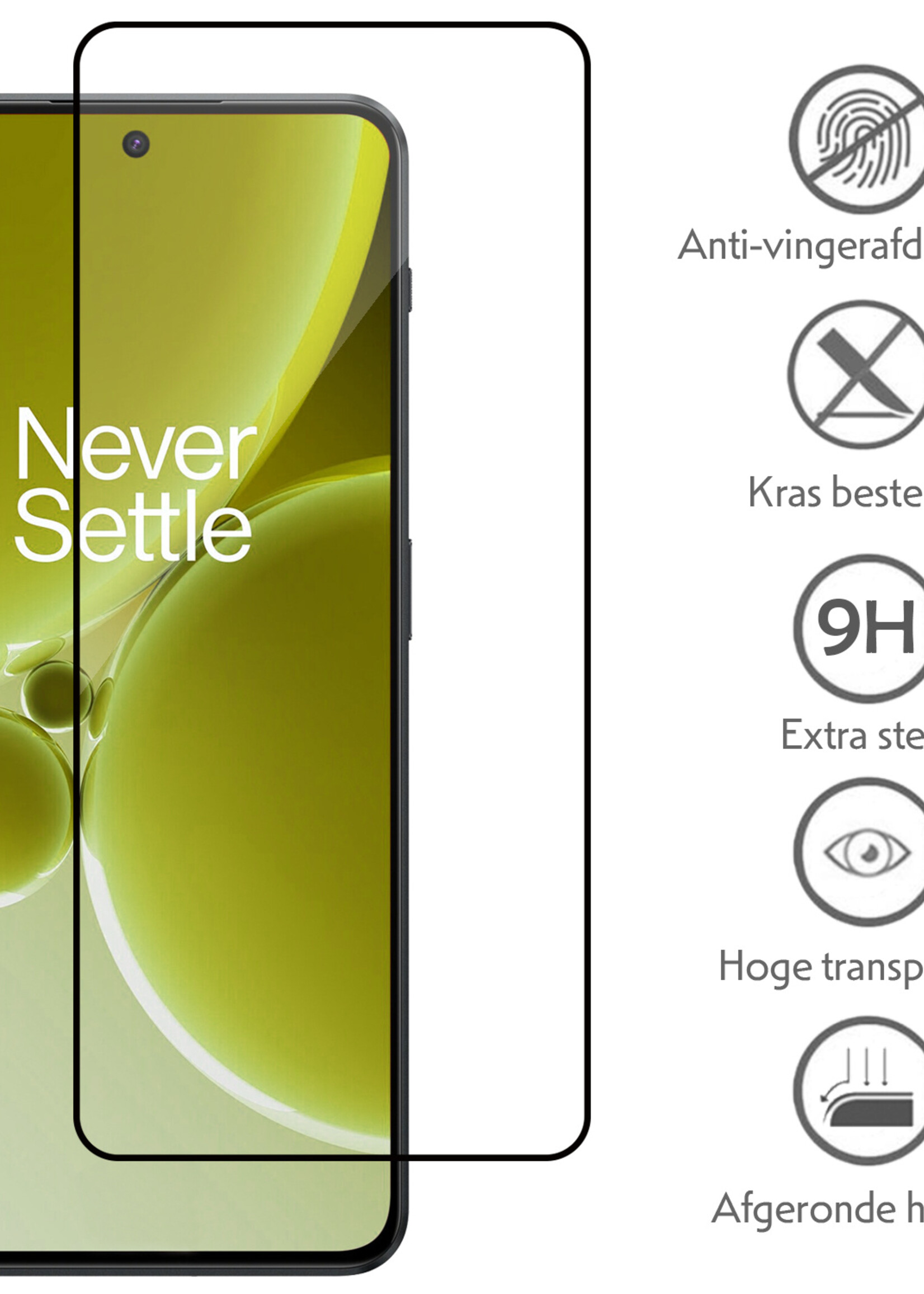 LUQ Screenprotector Geschikt voor OnePlus Nord 3 Screenprotector Glas Full Cover - Screenprotector Geschikt voor OnePlus Nord 3 Screenprotector Full Cover - 2 Stuks