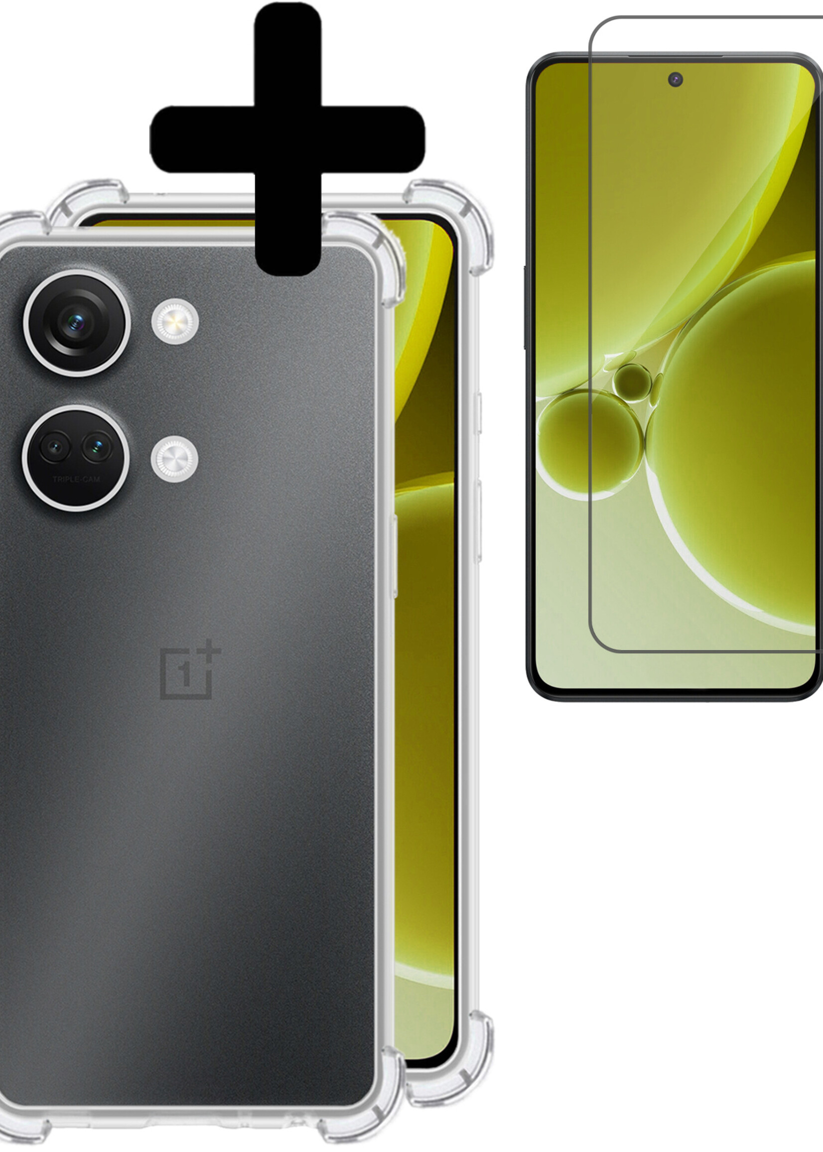 LUQ Hoesje Geschikt voor OnePlus Nord 3 Hoesje Shockproof Case Siliconen Met Screenprotector - Hoes Geschikt voor OnePlus Nord 3 Hoes Cover Siliconen - Transparant