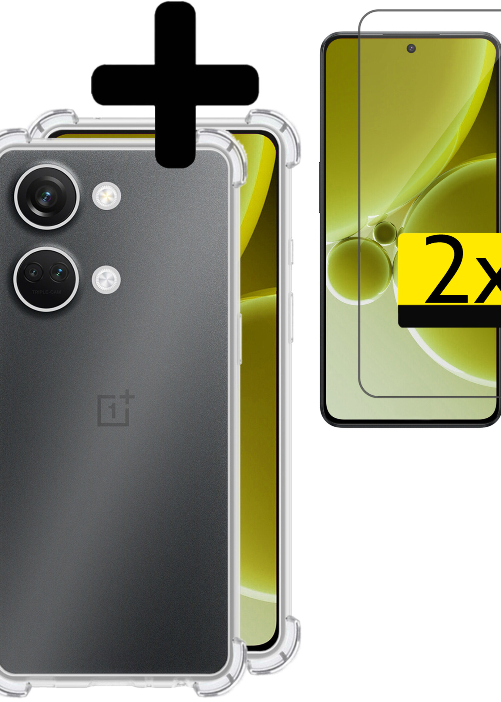 LUQ Hoesje Geschikt voor OnePlus Nord 3 Hoesje Shockproof Case Siliconen Met 2x Screenprotector - Hoes Geschikt voor OnePlus Nord 3 Hoes Cover Siliconen - Transparant