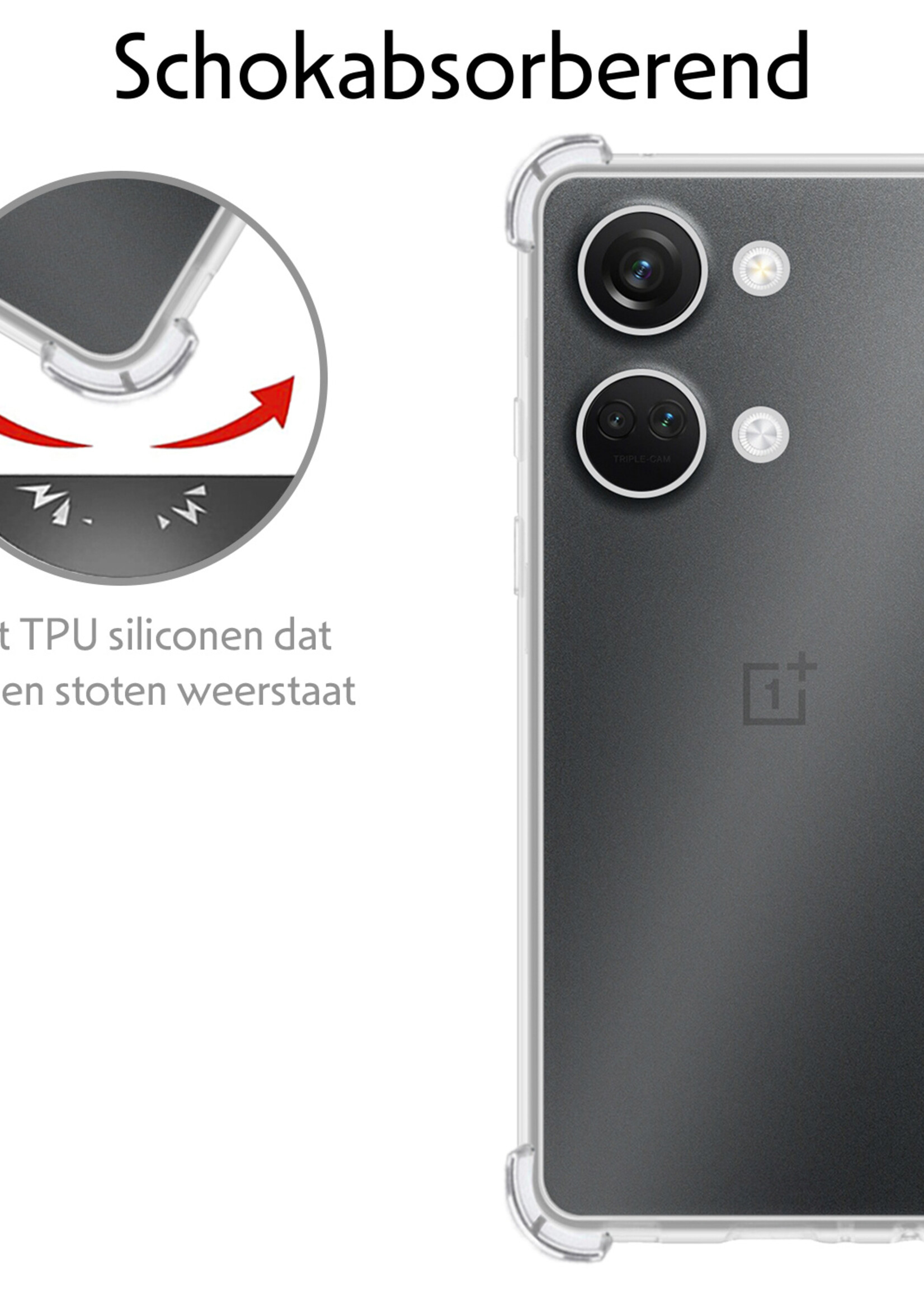 LUQ Hoesje Geschikt voor OnePlus Nord 3 Hoesje Shockproof Case Siliconen Met 2x Screenprotector - Hoes Geschikt voor OnePlus Nord 3 Hoes Cover Siliconen - Transparant