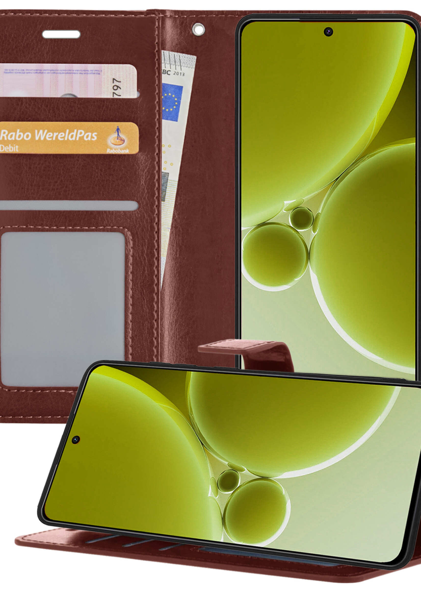 LUQ Hoesje Geschikt voor OnePlus Nord 3 Hoesje Book Case Hoes Wallet Cover - Hoes Geschikt voor OnePlus Nord 3 Hoesje Bookcase Hoes - Bruin