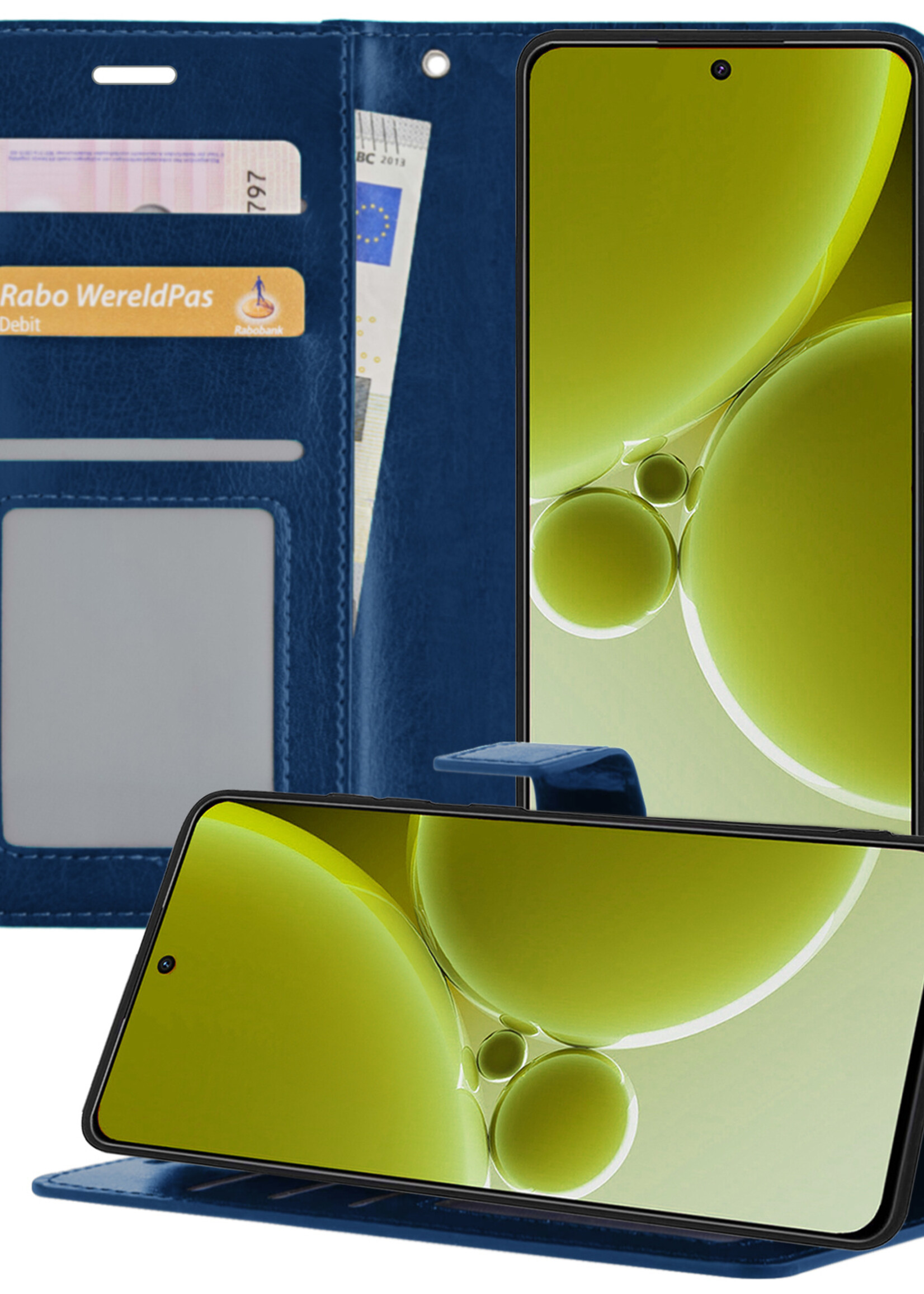 LUQ Hoesje Geschikt voor OnePlus Nord 3 Hoesje Book Case Hoes Wallet Cover - Hoes Geschikt voor OnePlus Nord 3 Hoesje Bookcase Hoes - Donkerblauw