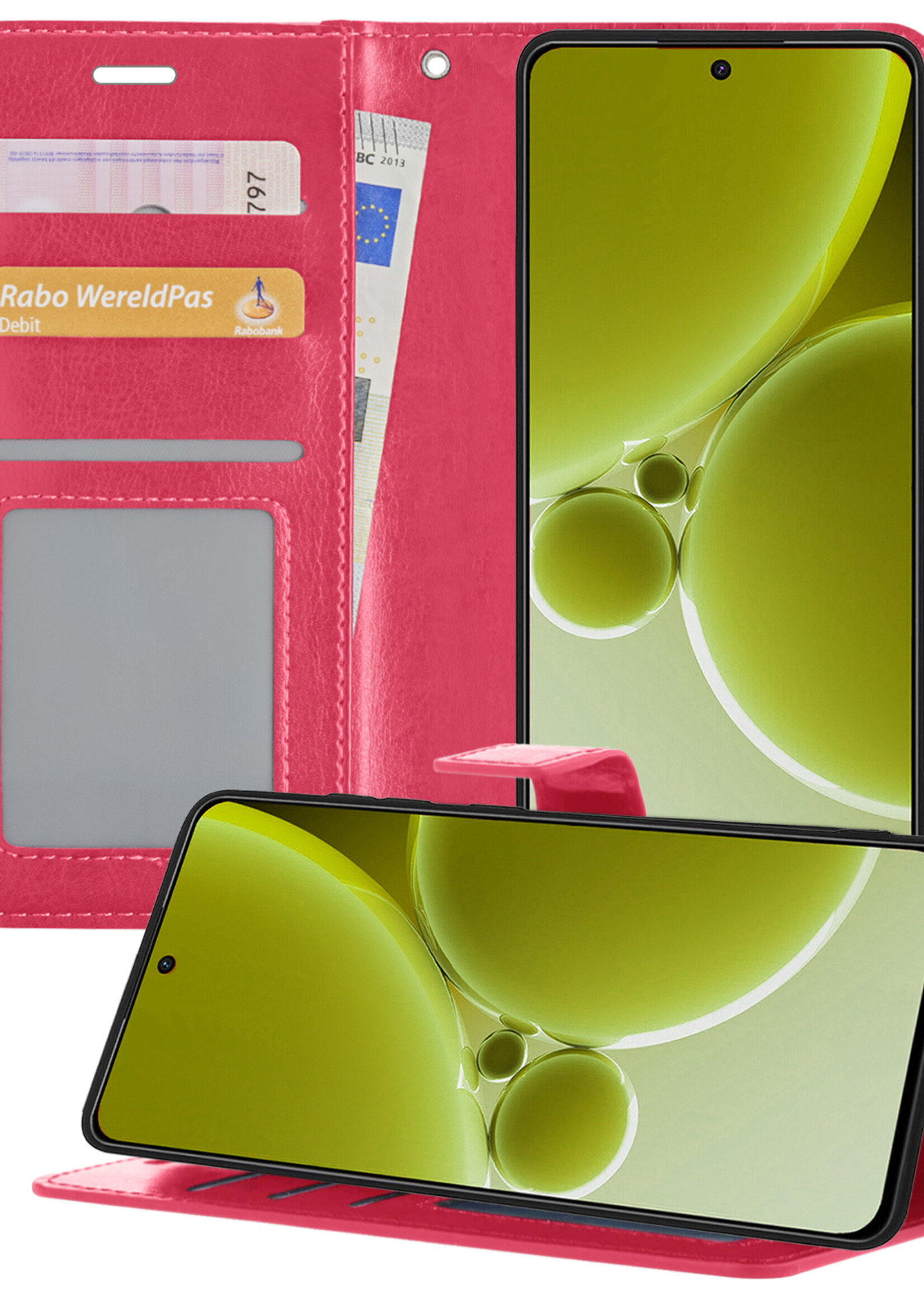 LUQ Hoesje Geschikt voor OnePlus Nord 3 Hoesje Book Case Hoes Wallet Cover - Hoes Geschikt voor OnePlus Nord 3 Hoesje Bookcase Hoes - Donkerroze