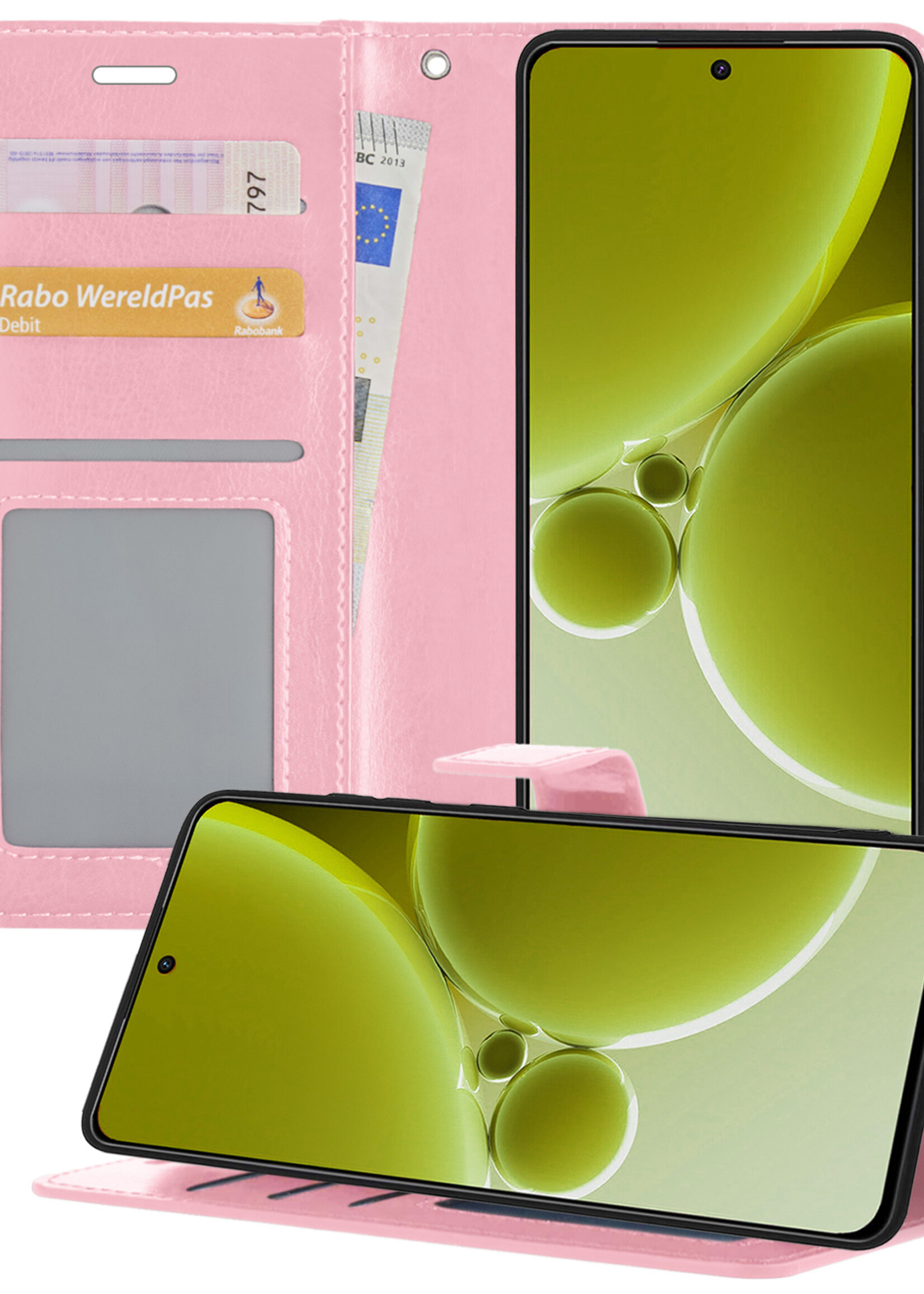 LUQ Hoesje Geschikt voor OnePlus Nord 3 Hoesje Book Case Hoes Wallet Cover - Hoes Geschikt voor OnePlus Nord 3 Hoesje Bookcase Hoes - Lichtroze