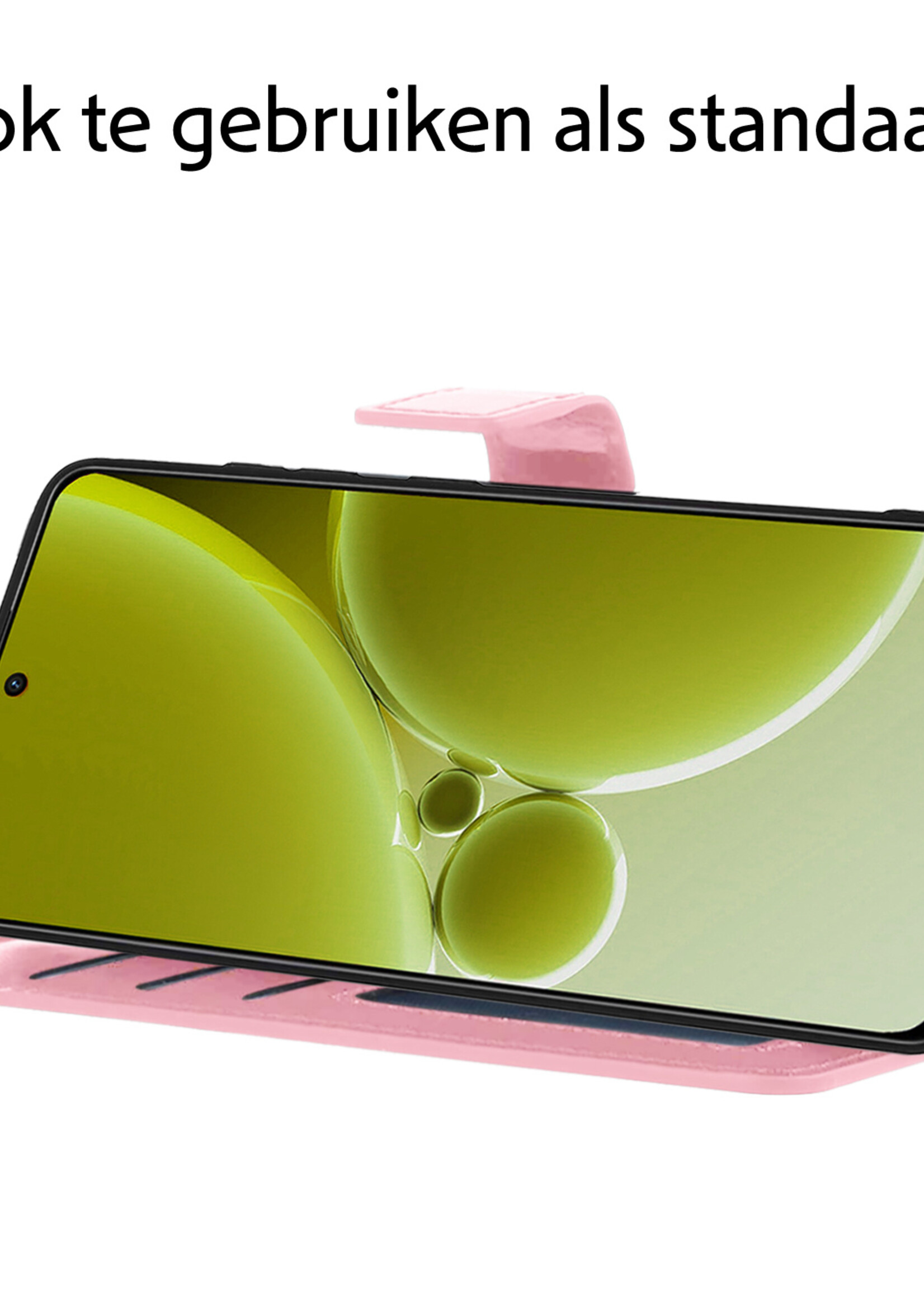 LUQ Hoesje Geschikt voor OnePlus Nord 3 Hoesje Book Case Hoes Wallet Cover - Hoes Geschikt voor OnePlus Nord 3 Hoesje Bookcase Hoes - Lichtroze