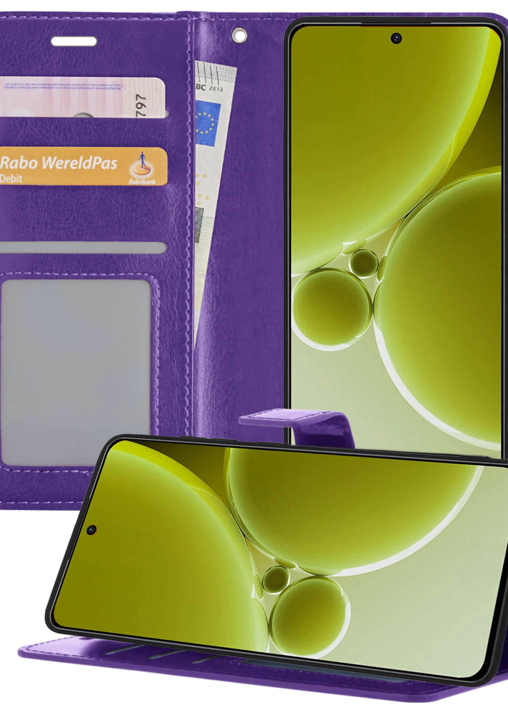 LUQ Hoesje Geschikt voor OnePlus Nord 3 Hoesje Book Case Hoes Wallet Cover - Hoes Geschikt voor OnePlus Nord 3 Hoesje Bookcase Hoes - Paars