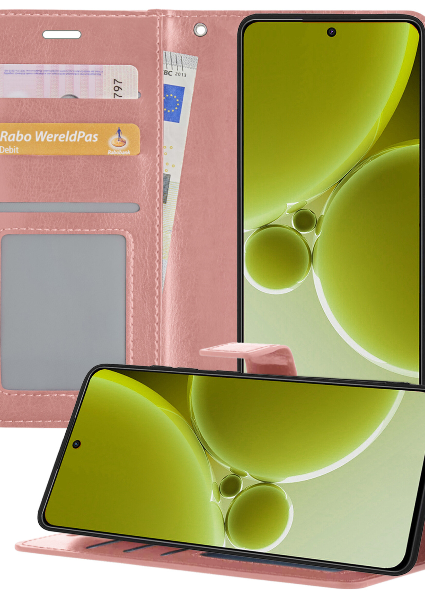 LUQ Hoesje Geschikt voor OnePlus Nord 3 Hoesje Book Case Hoes Wallet Cover - Hoes Geschikt voor OnePlus Nord 3 Hoesje Bookcase Hoes - Rosé goud