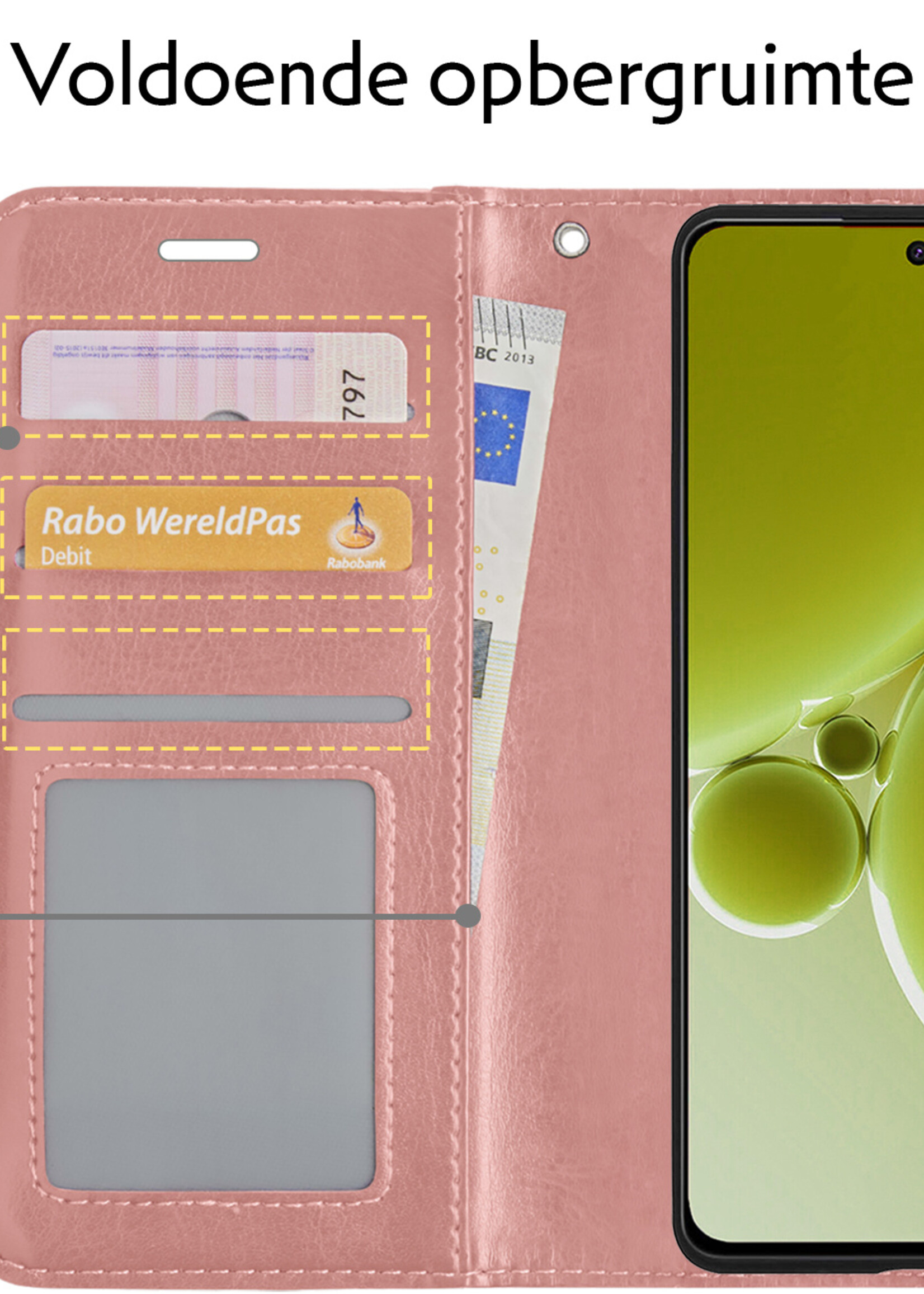 LUQ Hoesje Geschikt voor OnePlus Nord 3 Hoesje Book Case Hoes Wallet Cover - Hoes Geschikt voor OnePlus Nord 3 Hoesje Bookcase Hoes - Rosé goud