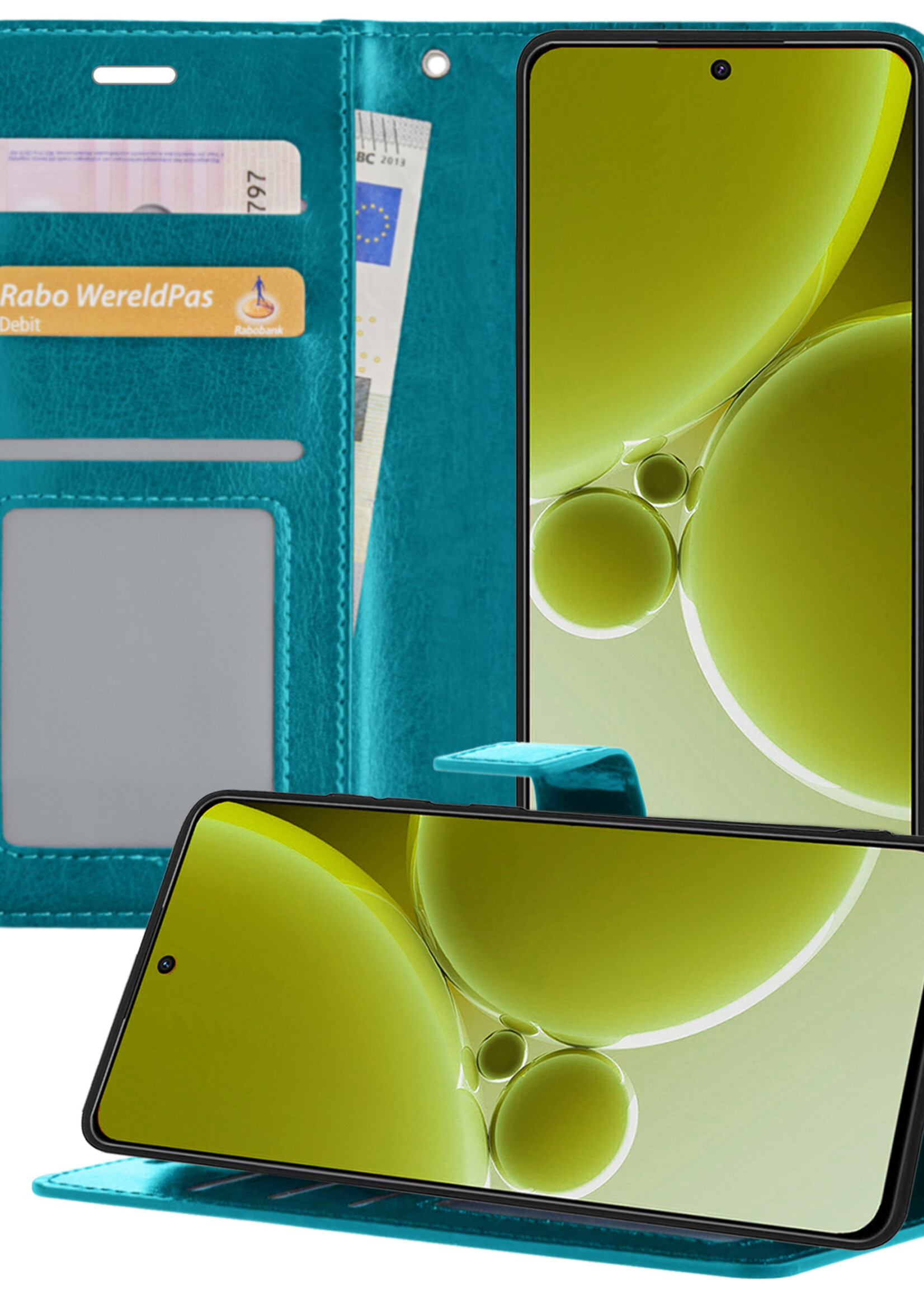 LUQ Hoesje Geschikt voor OnePlus Nord 3 Hoesje Book Case Hoes Wallet Cover - Hoes Geschikt voor OnePlus Nord 3 Hoesje Bookcase Hoes - Turquoise