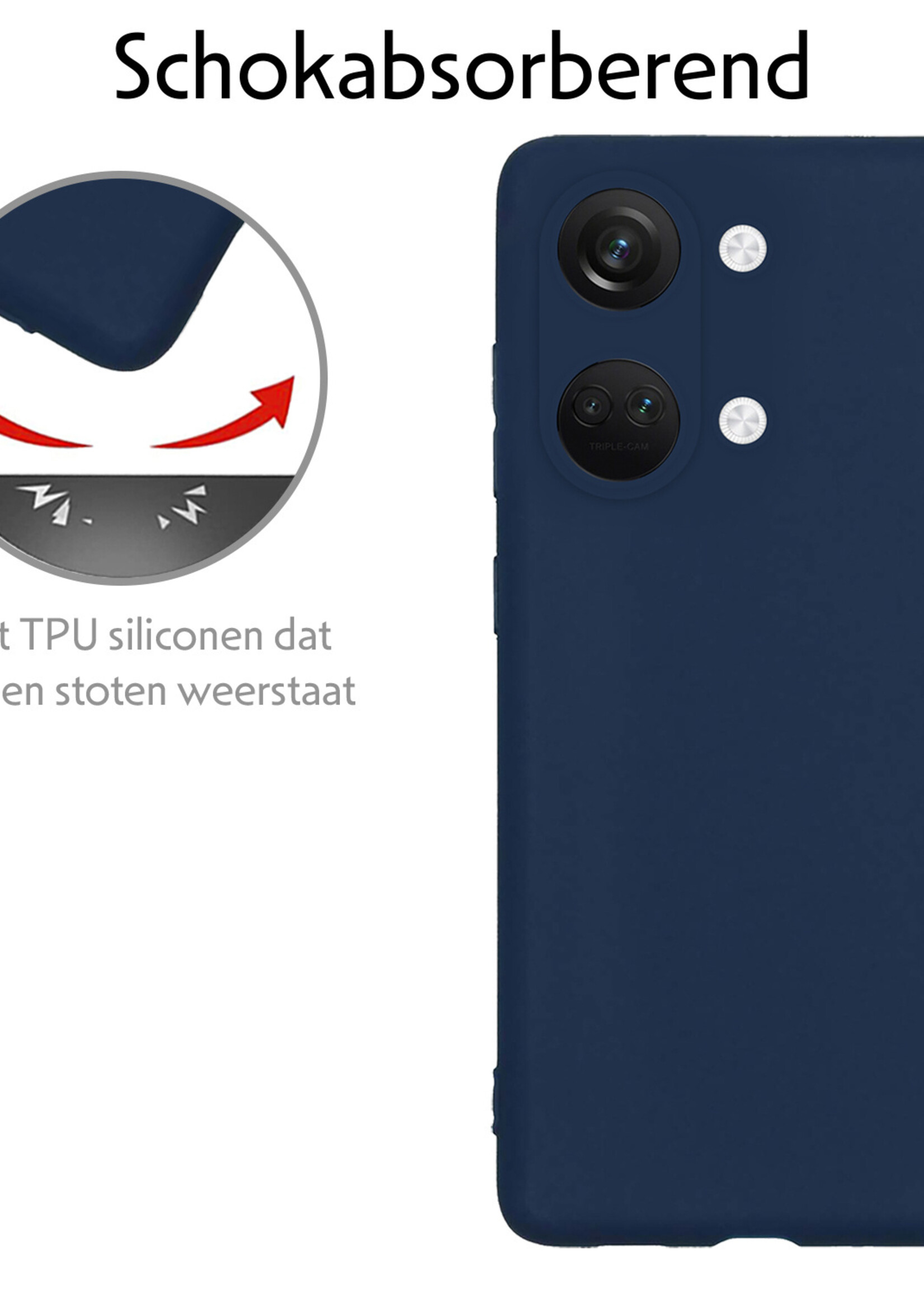 LUQ Hoesje Geschikt voor OnePlus Nord 3 Hoesje Siliconen Case - Hoes Geschikt voor OnePlus Nord 3 Hoes Siliconen - Donkerblauw - 2 Stuks