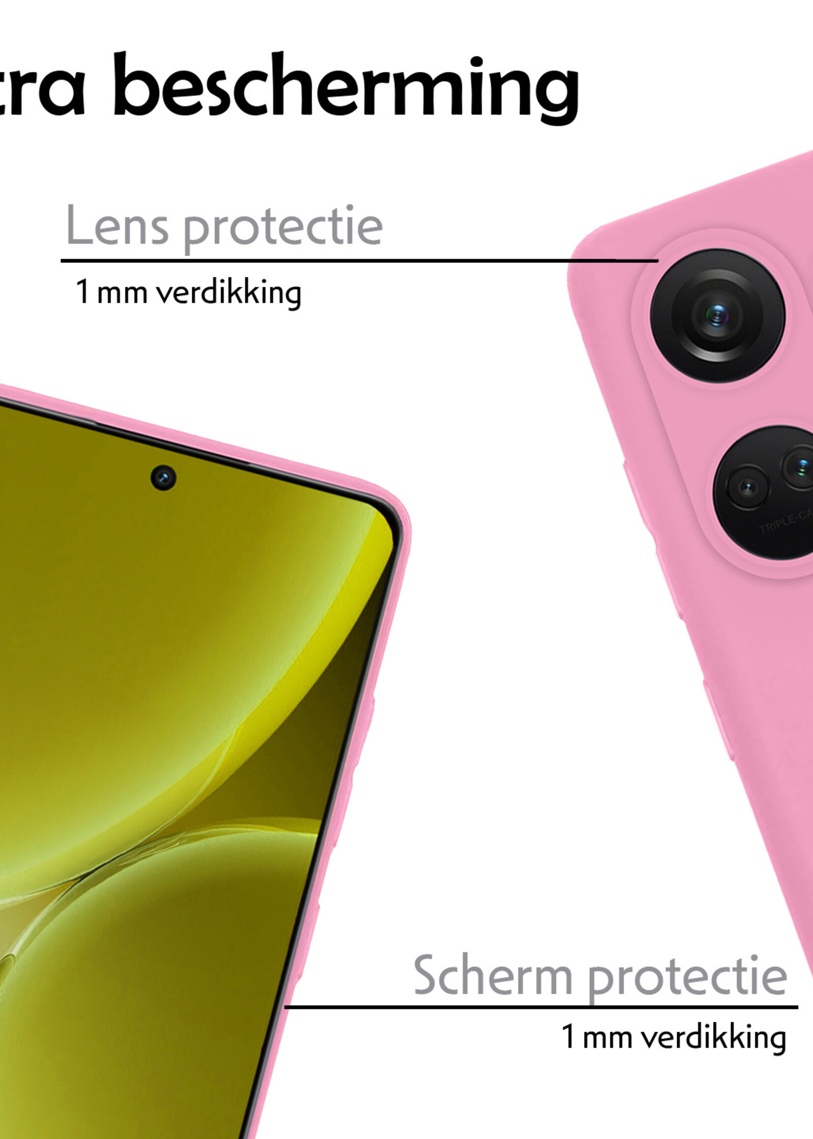LUQ Hoesje Geschikt voor OnePlus Nord 3 Hoesje Siliconen Case Met Screenprotector - Hoes Geschikt voor OnePlus Nord 3 Hoes Siliconen - Lichtroze