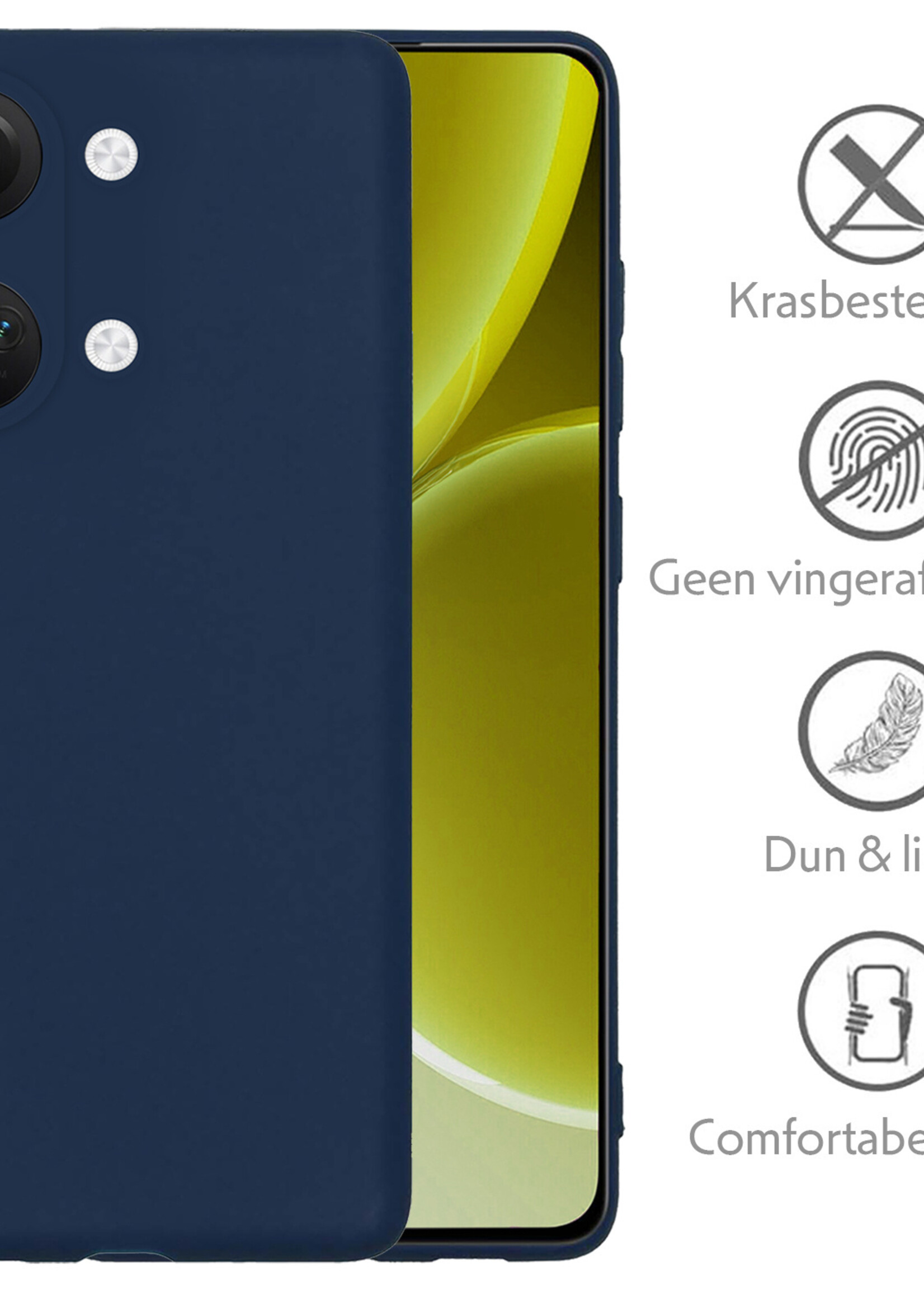 LUQ Hoesje Geschikt voor OnePlus Nord 3 Hoesje Siliconen Case Met 2x Screenprotector - Hoes Geschikt voor OnePlus Nord 3 Hoes Siliconen - Donkerblauw