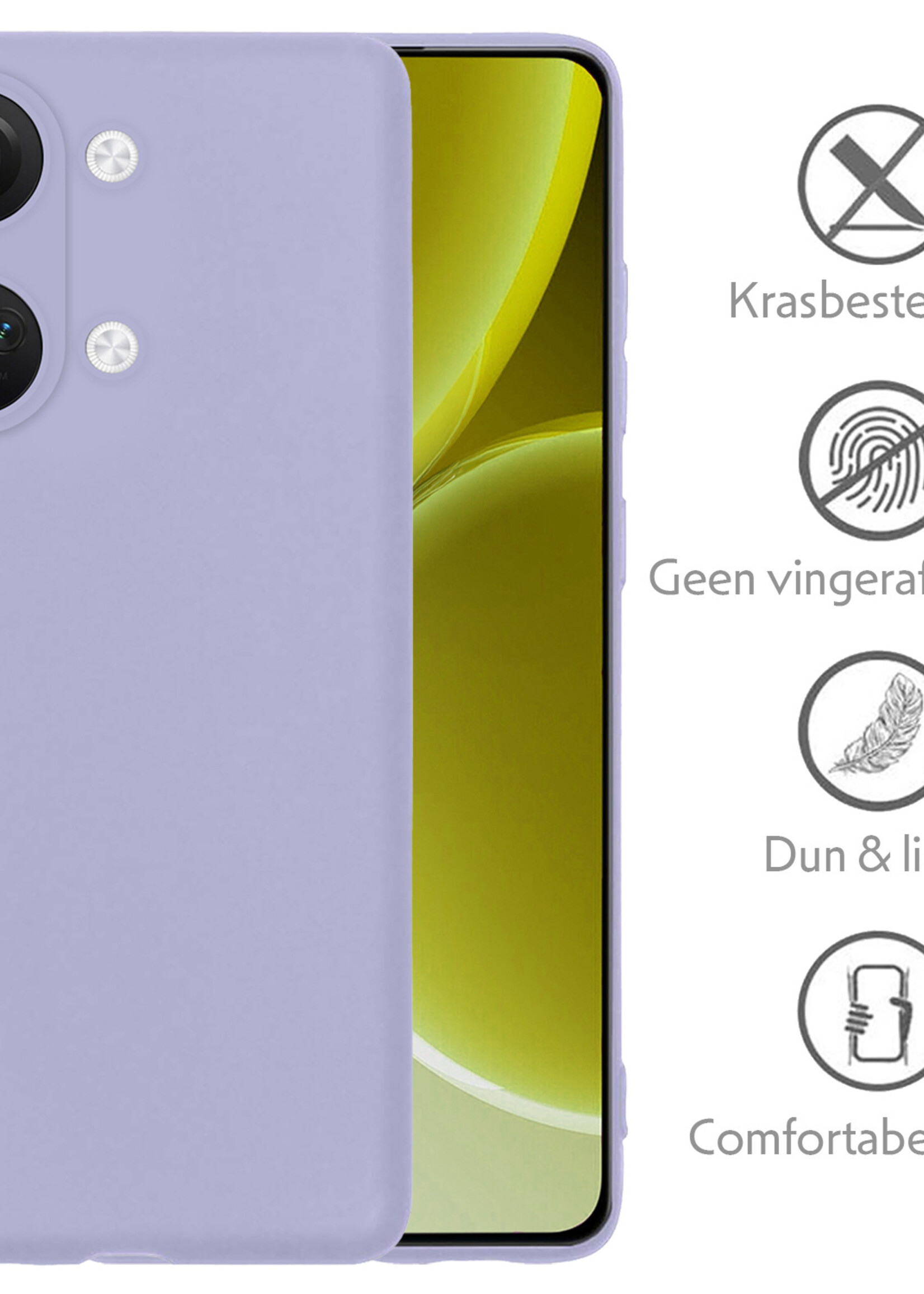 LUQ Hoesje Geschikt voor OnePlus Nord 3 Hoesje Siliconen Case Met 2x Screenprotector - Hoes Geschikt voor OnePlus Nord 3 Hoes Siliconen - Lila