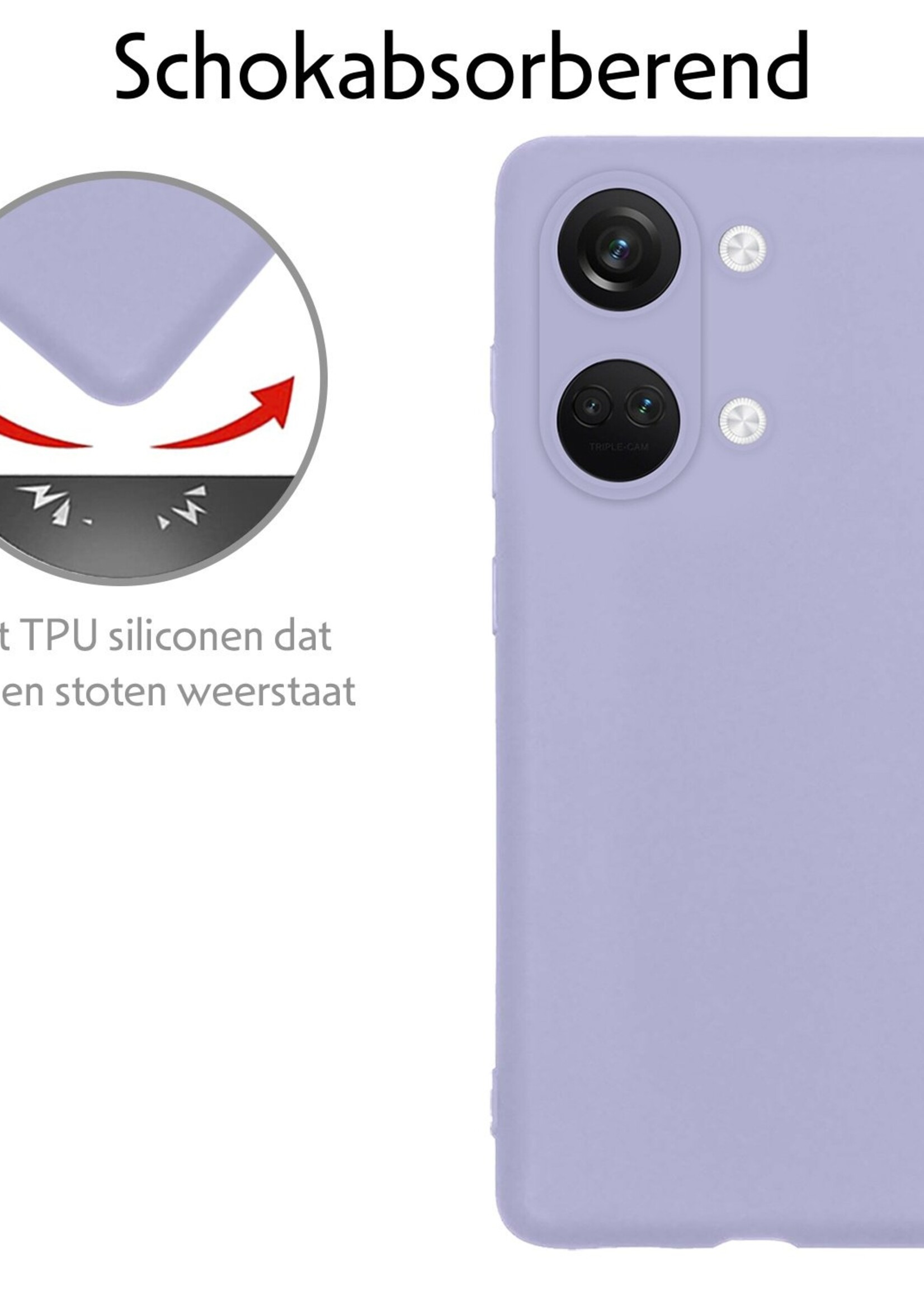LUQ Hoesje Geschikt voor OnePlus Nord 3 Hoesje Siliconen Case Met 2x Screenprotector - Hoes Geschikt voor OnePlus Nord 3 Hoes Siliconen - Lila