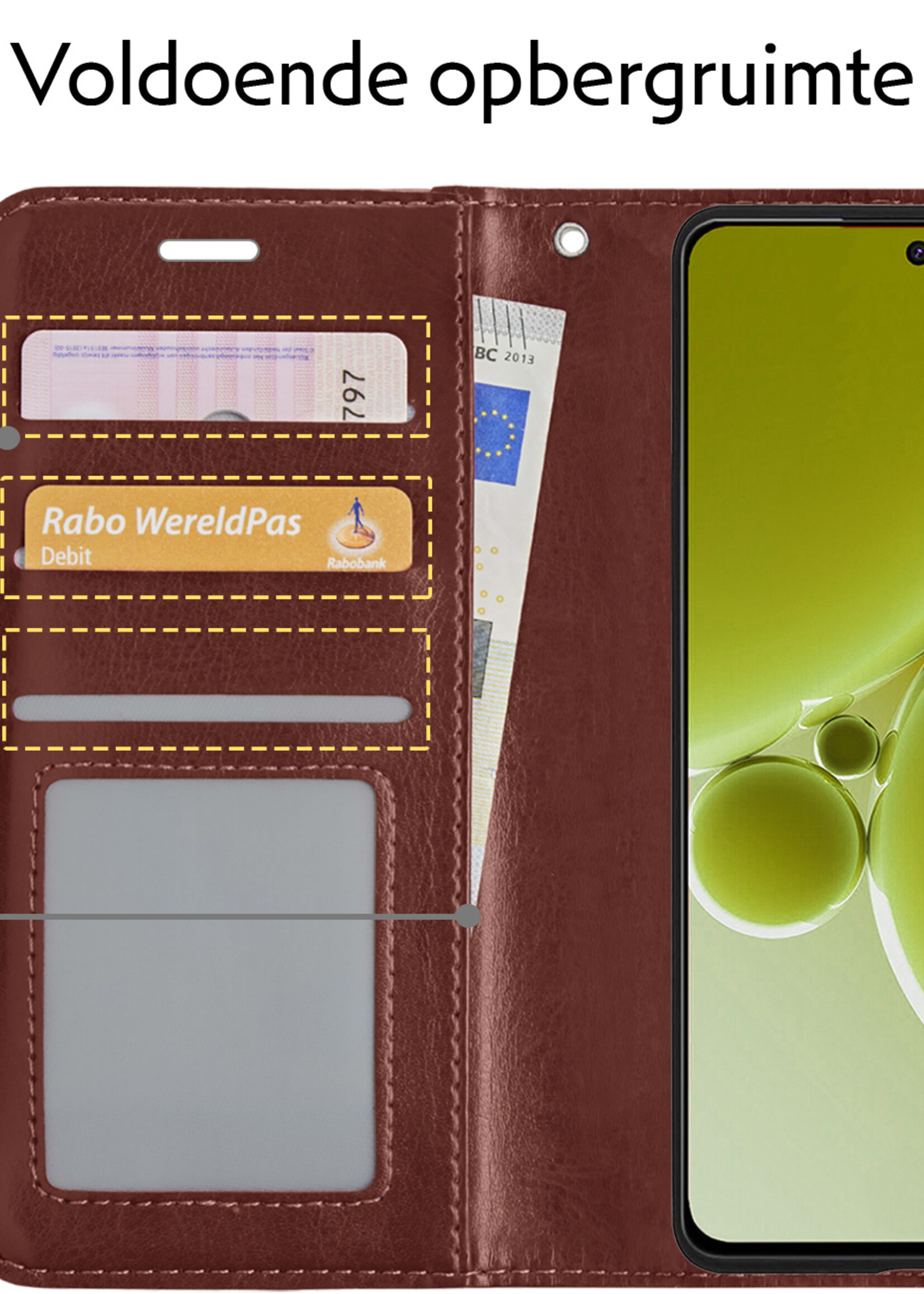 LUQ Hoesje Geschikt voor OnePlus Nord 3 Hoesje Book Case Hoes Wallet Cover Met Screenprotector - Hoes Geschikt voor OnePlus Nord 3 Hoesje Bookcase Hoes - Bruin