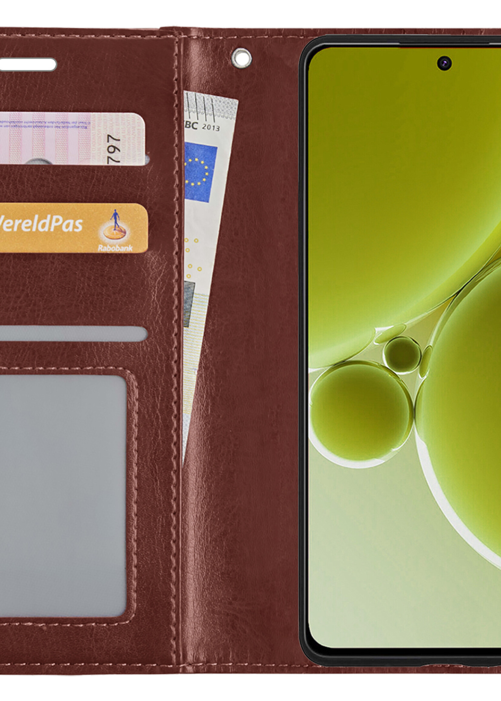 LUQ Hoesje Geschikt voor OnePlus Nord 3 Hoesje Book Case Hoes Wallet Cover Met Screenprotector - Hoes Geschikt voor OnePlus Nord 3 Hoesje Bookcase Hoes - Bruin