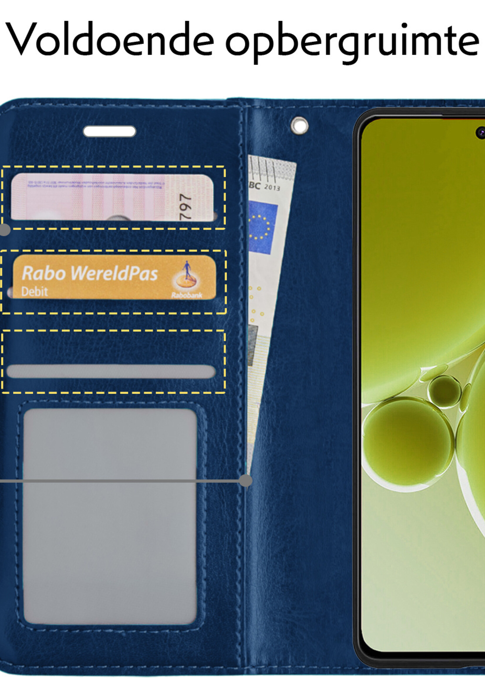 LUQ Hoesje Geschikt voor OnePlus Nord 3 Hoesje Book Case Hoes Wallet Cover Met Screenprotector - Hoes Geschikt voor OnePlus Nord 3 Hoesje Bookcase Hoes - Donkerblauw
