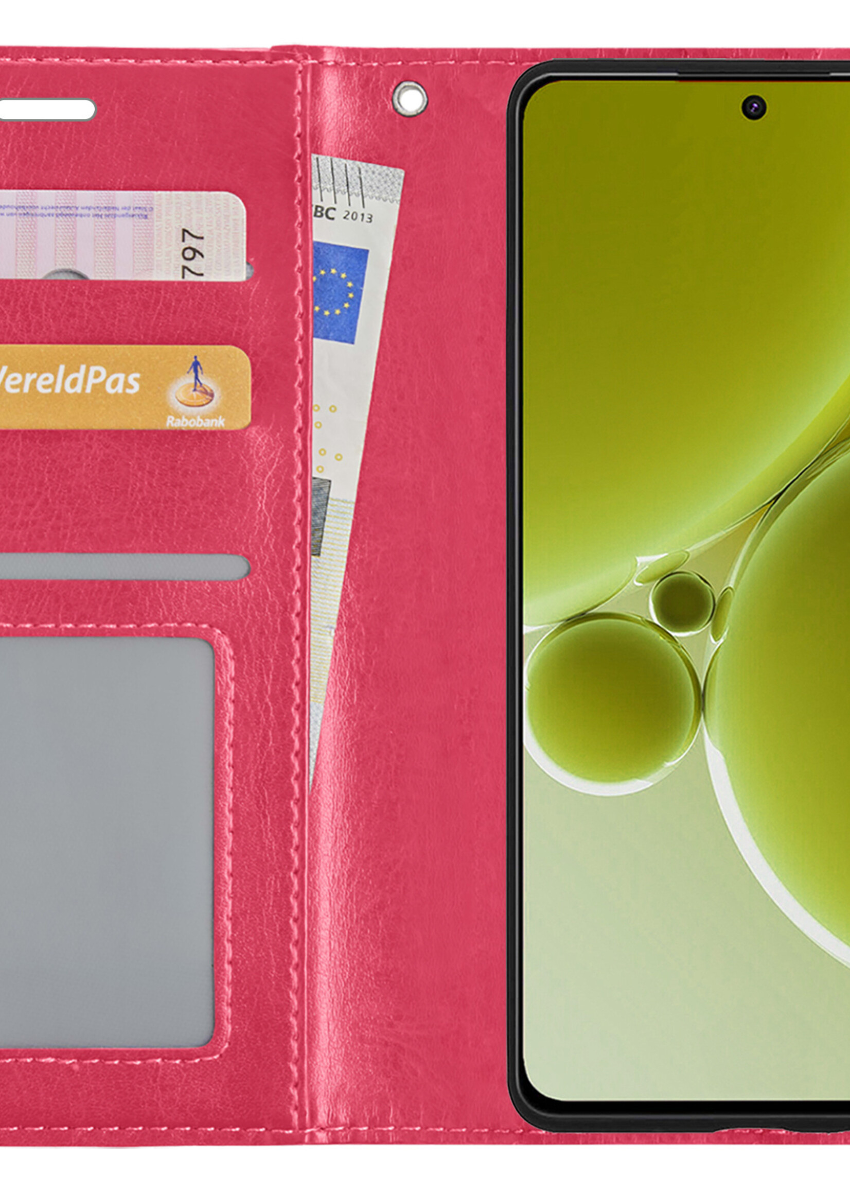 LUQ Hoesje Geschikt voor OnePlus Nord 3 Hoesje Book Case Hoes Wallet Cover Met Screenprotector - Hoes Geschikt voor OnePlus Nord 3 Hoesje Bookcase Hoes - Donkerroze