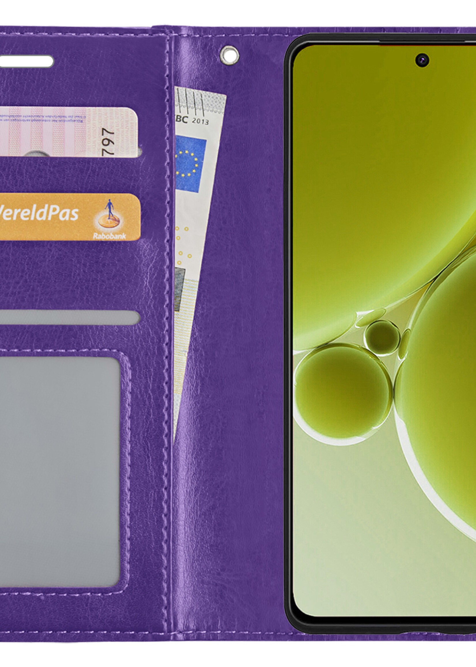 LUQ Hoesje Geschikt voor OnePlus Nord 3 Hoesje Book Case Hoes Wallet Cover Met Screenprotector - Hoes Geschikt voor OnePlus Nord 3 Hoesje Bookcase Hoes - Paars