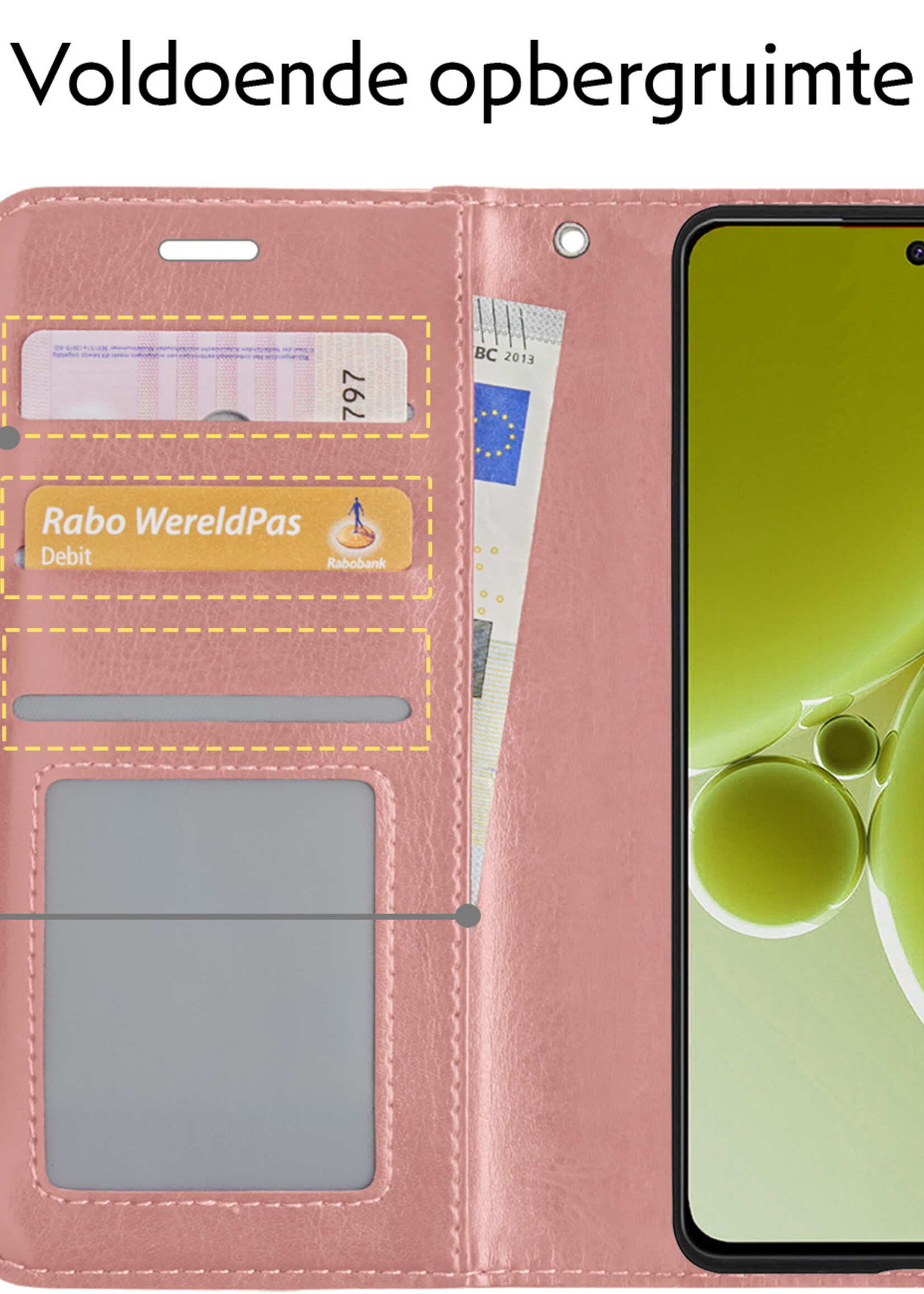 LUQ Hoesje Geschikt voor OnePlus Nord 3 Hoesje Book Case Hoes Wallet Cover Met Screenprotector - Hoes Geschikt voor OnePlus Nord 3 Hoesje Bookcase Hoes - Rosé goud