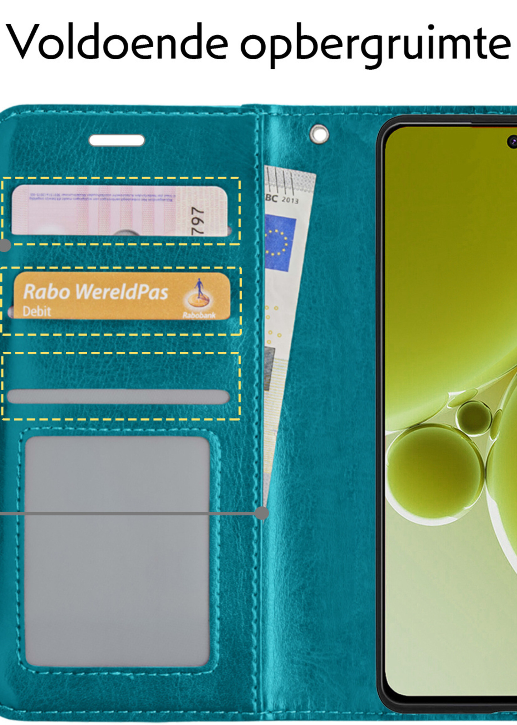 LUQ Hoesje Geschikt voor OnePlus Nord 3 Hoesje Book Case Hoes Wallet Cover Met Screenprotector - Hoes Geschikt voor OnePlus Nord 3 Hoesje Bookcase Hoes - Turquoise