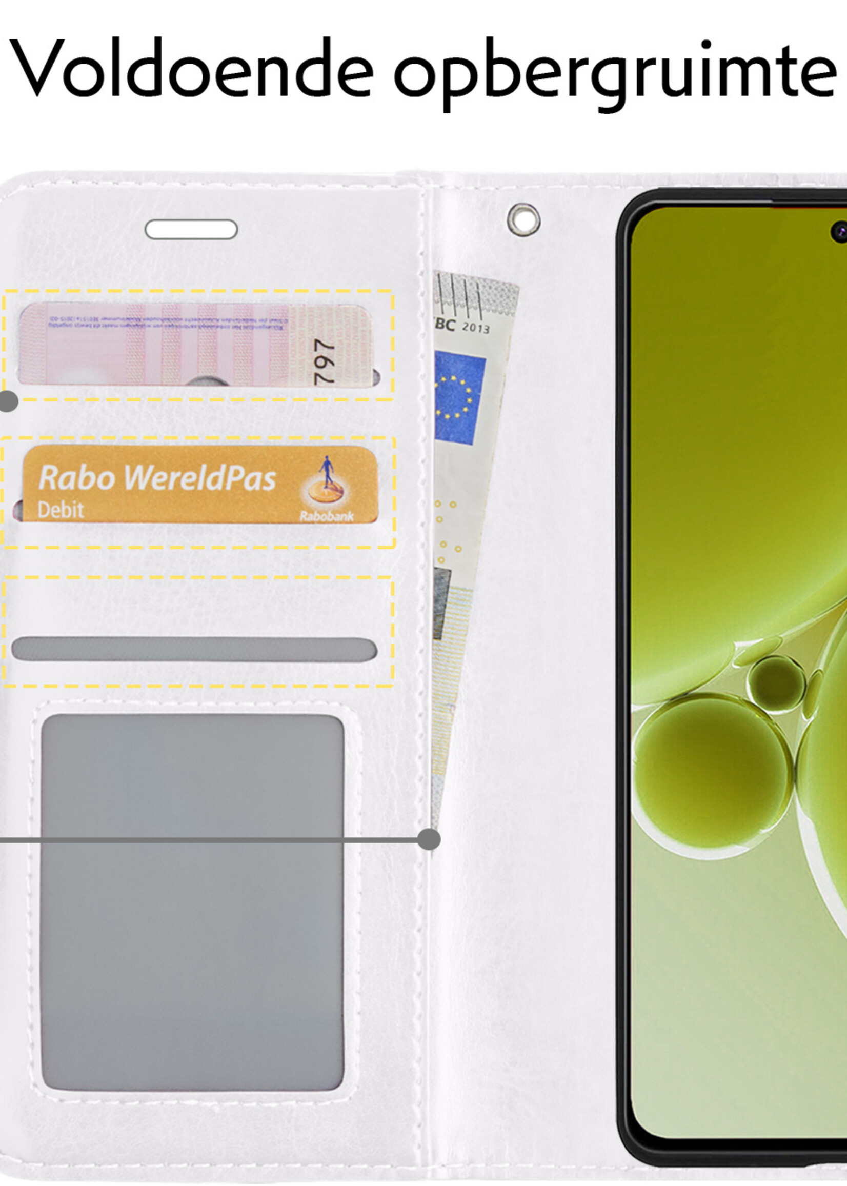 LUQ Hoesje Geschikt voor OnePlus Nord 3 Hoesje Book Case Hoes Wallet Cover Met Screenprotector - Hoes Geschikt voor OnePlus Nord 3 Hoesje Bookcase Hoes - Wit