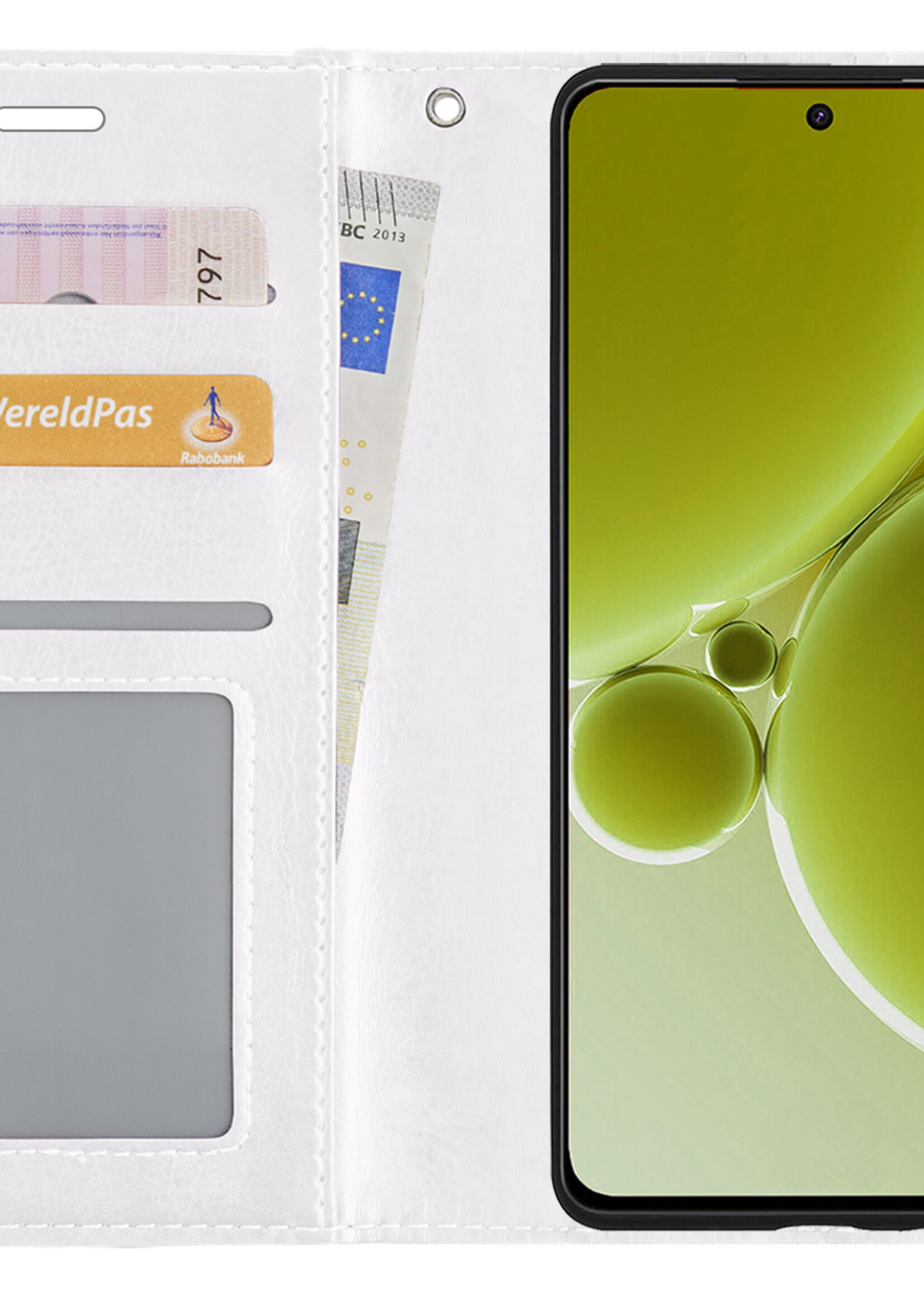 LUQ Hoesje Geschikt voor OnePlus Nord 3 Hoesje Book Case Hoes Wallet Cover Met Screenprotector - Hoes Geschikt voor OnePlus Nord 3 Hoesje Bookcase Hoes - Wit