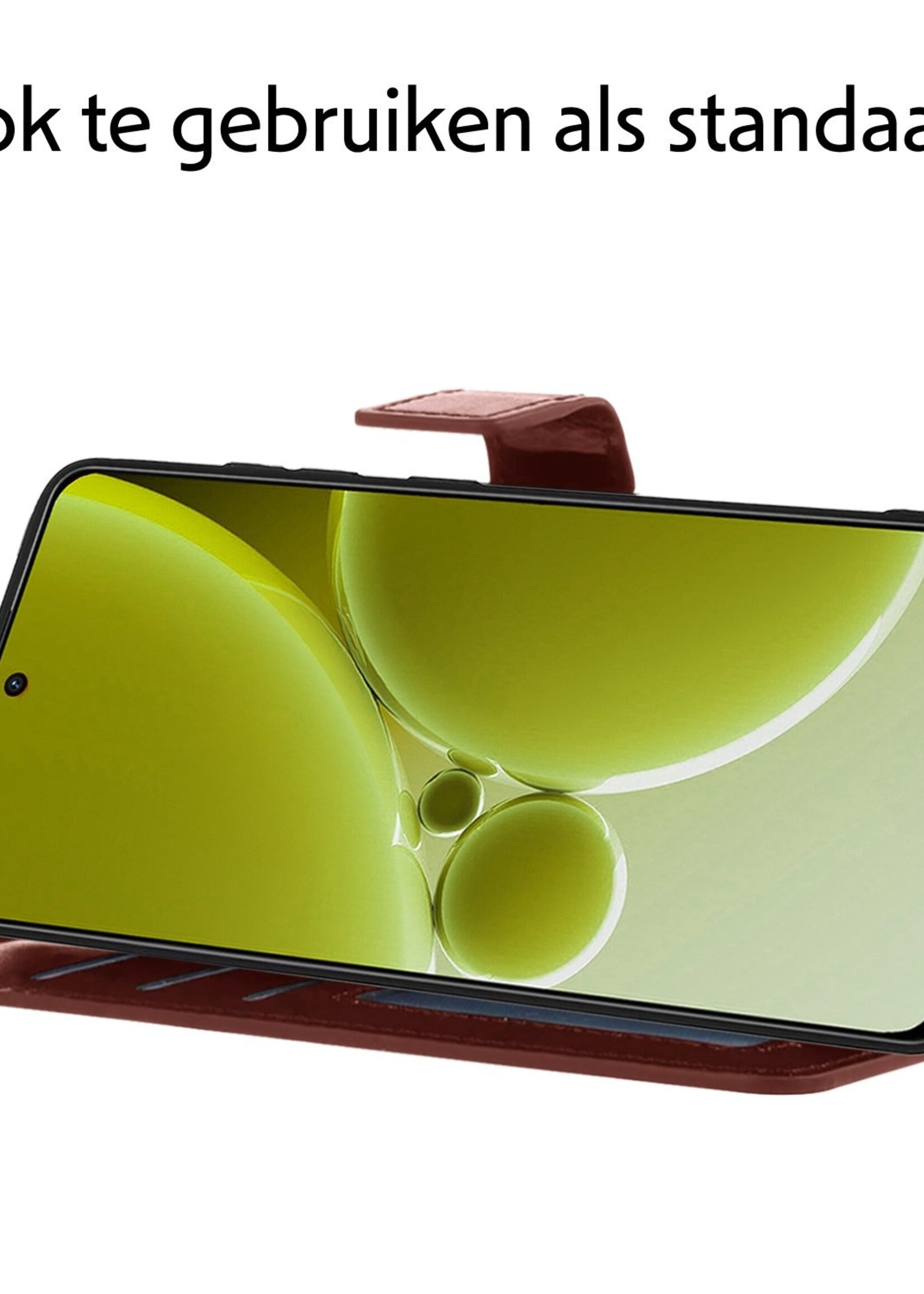 LUQ Hoesje Geschikt voor OnePlus Nord 3 Hoesje Book Case Hoes Wallet Cover Met 2x Screenprotector - Hoes Geschikt voor OnePlus Nord 3 Hoesje Bookcase Hoes - Bruin