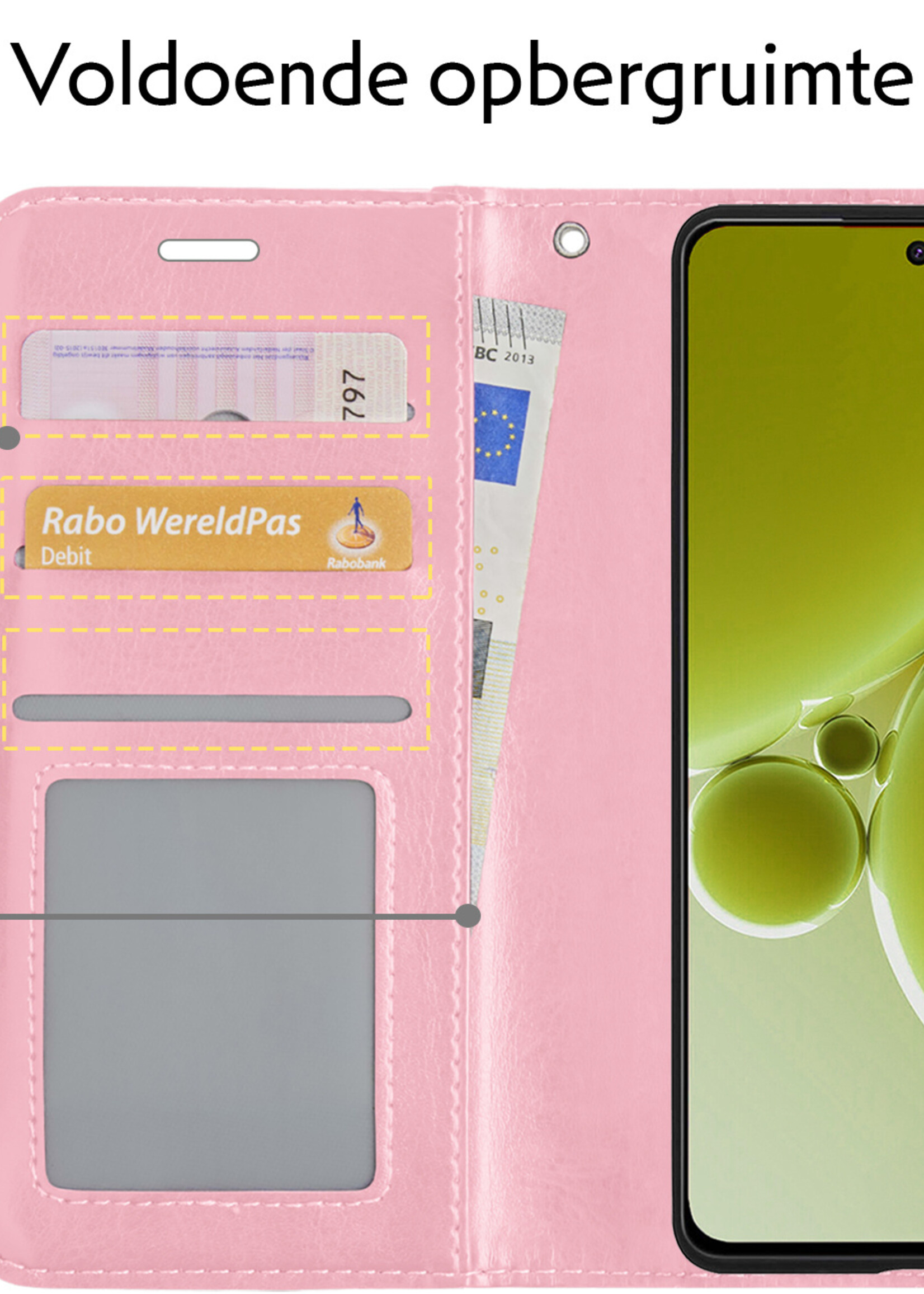 LUQ Hoesje Geschikt voor OnePlus Nord 3 Hoesje Book Case Hoes Wallet Cover Met 2x Screenprotector - Hoes Geschikt voor OnePlus Nord 3 Hoesje Bookcase Hoes - Lichtroze