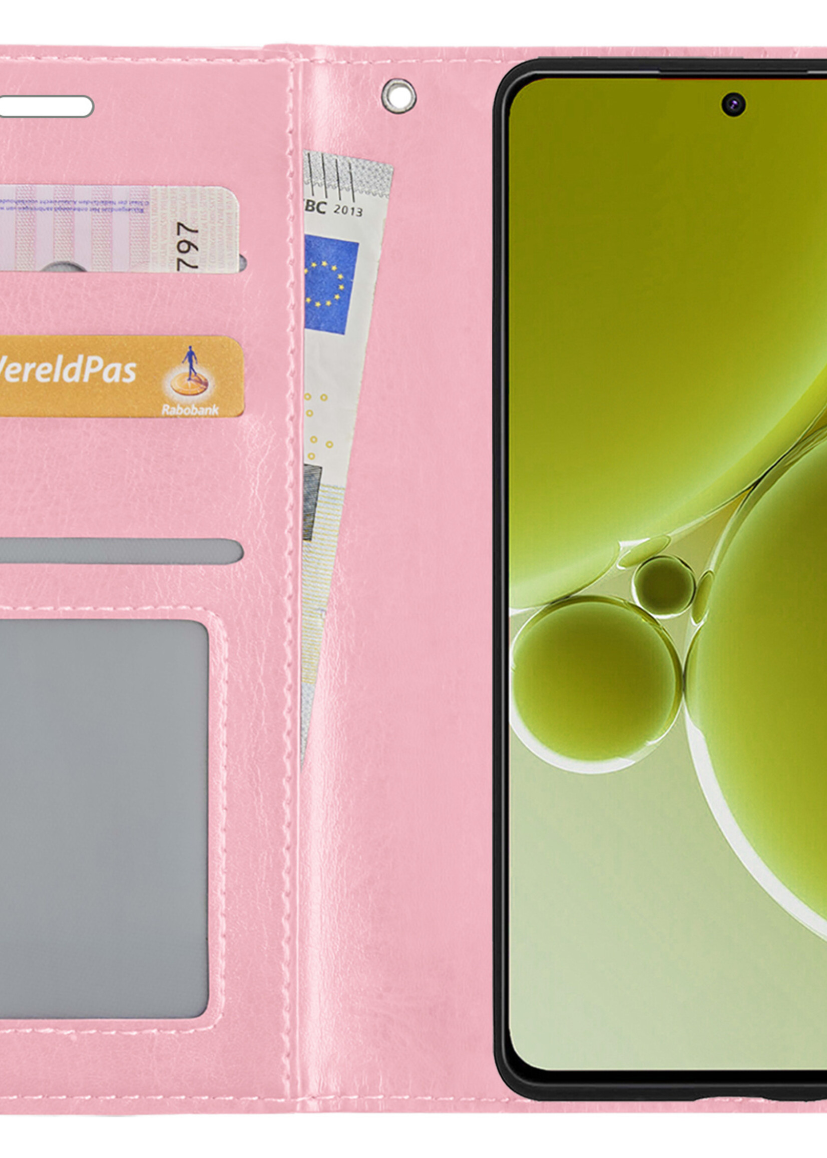 LUQ Hoesje Geschikt voor OnePlus Nord 3 Hoesje Book Case Hoes Wallet Cover Met 2x Screenprotector - Hoes Geschikt voor OnePlus Nord 3 Hoesje Bookcase Hoes - Lichtroze