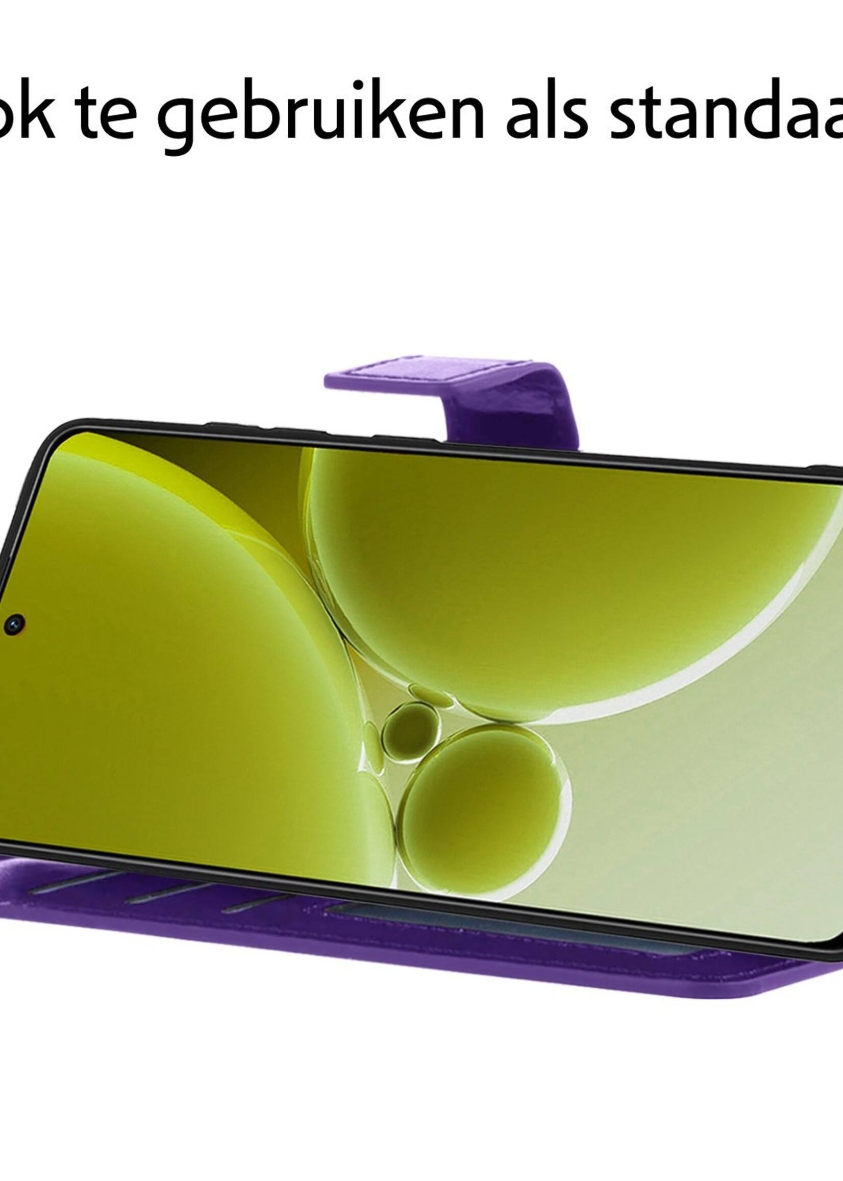 LUQ Hoesje Geschikt voor OnePlus Nord 3 Hoesje Book Case Hoes Wallet Cover Met 2x Screenprotector - Hoes Geschikt voor OnePlus Nord 3 Hoesje Bookcase Hoes - Paars