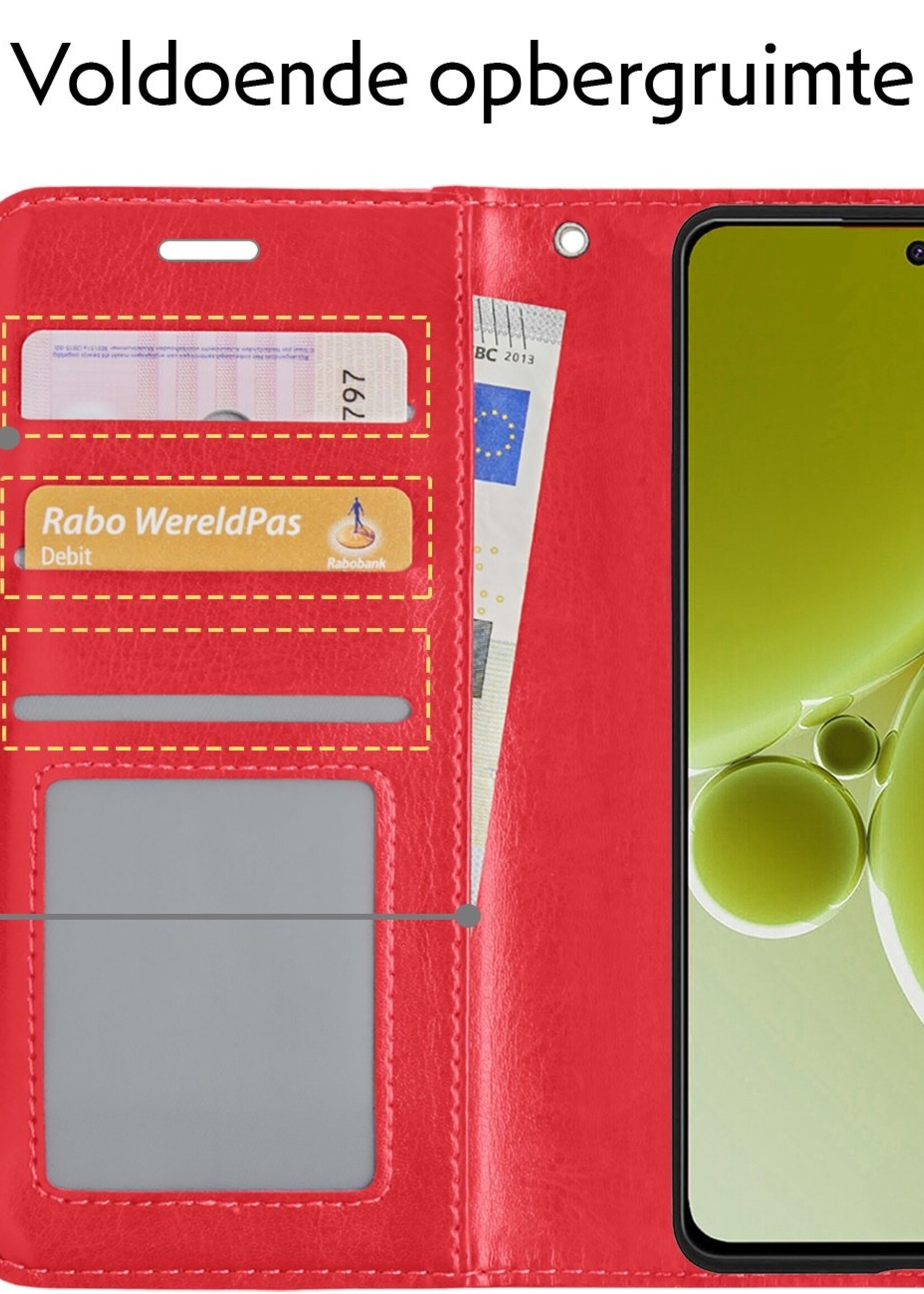 LUQ Hoesje Geschikt voor OnePlus Nord 3 Hoesje Book Case Hoes Wallet Cover Met 2x Screenprotector - Hoes Geschikt voor OnePlus Nord 3 Hoesje Bookcase Hoes - Rood