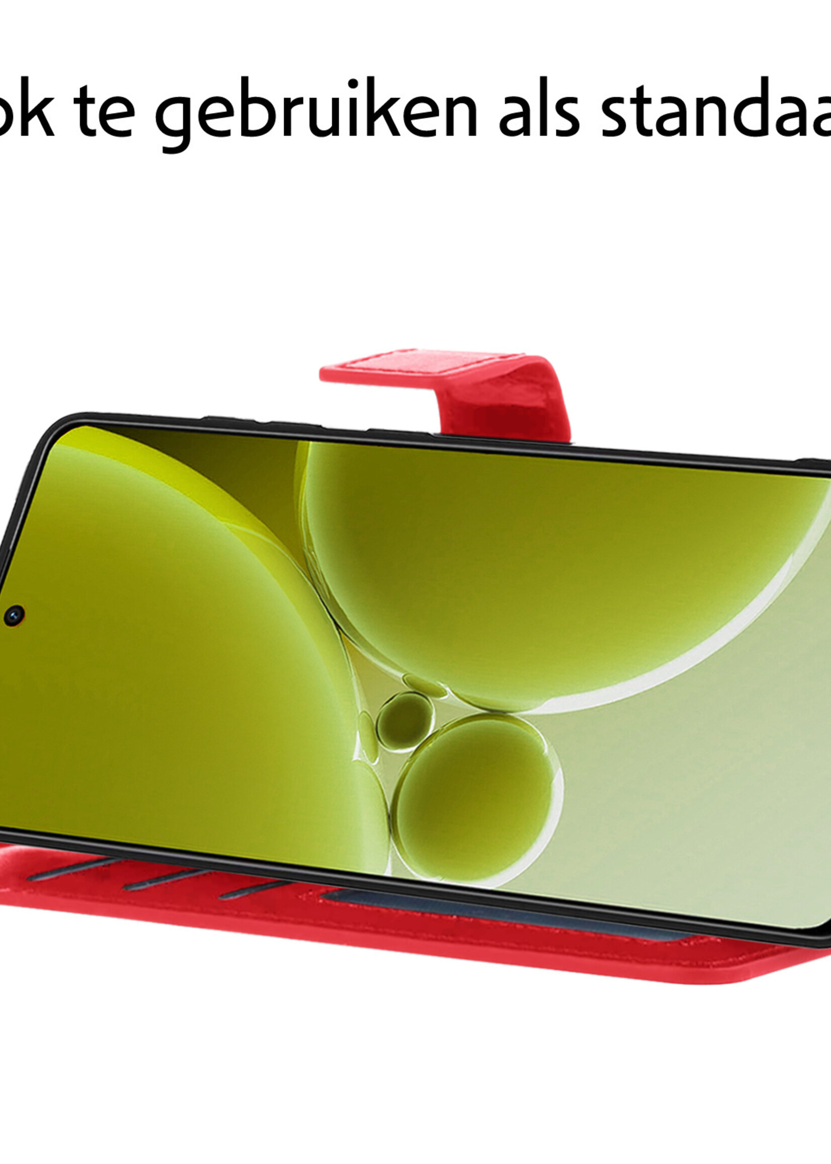 LUQ Hoesje Geschikt voor OnePlus Nord 3 Hoesje Book Case Hoes Wallet Cover Met 2x Screenprotector - Hoes Geschikt voor OnePlus Nord 3 Hoesje Bookcase Hoes - Rood