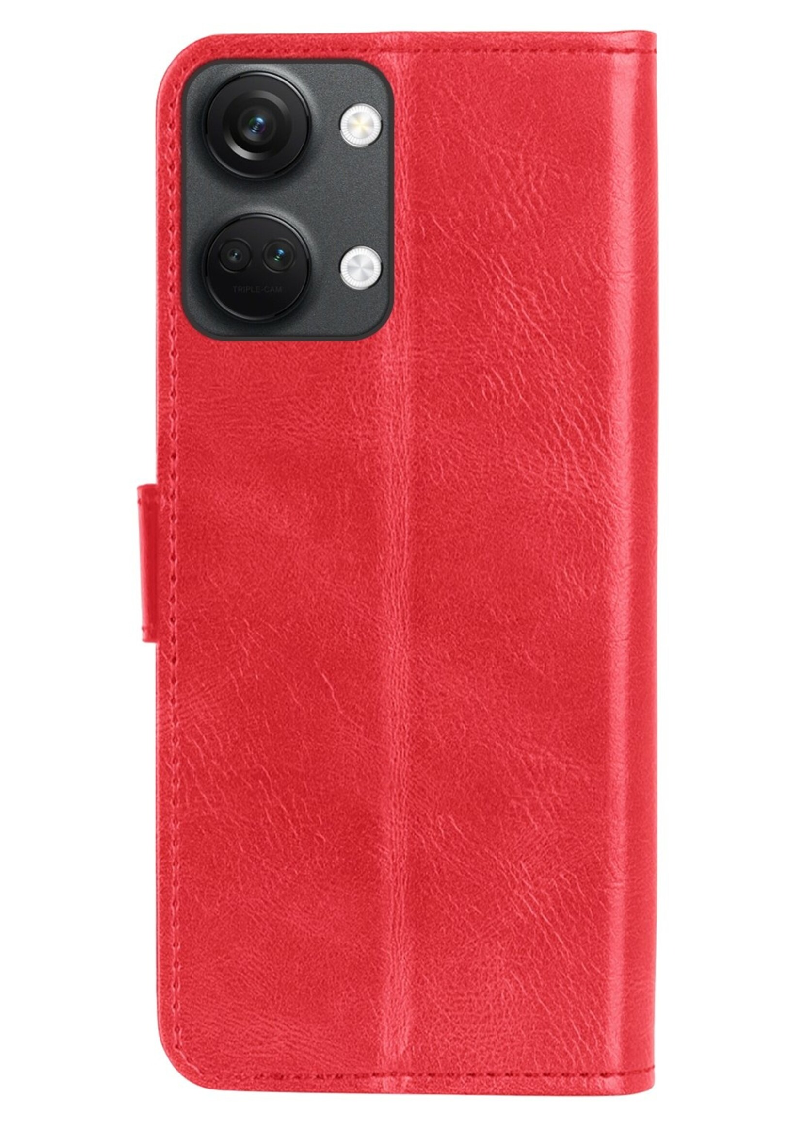 LUQ Hoesje Geschikt voor OnePlus Nord 3 Hoesje Book Case Hoes Wallet Cover Met 2x Screenprotector - Hoes Geschikt voor OnePlus Nord 3 Hoesje Bookcase Hoes - Rood