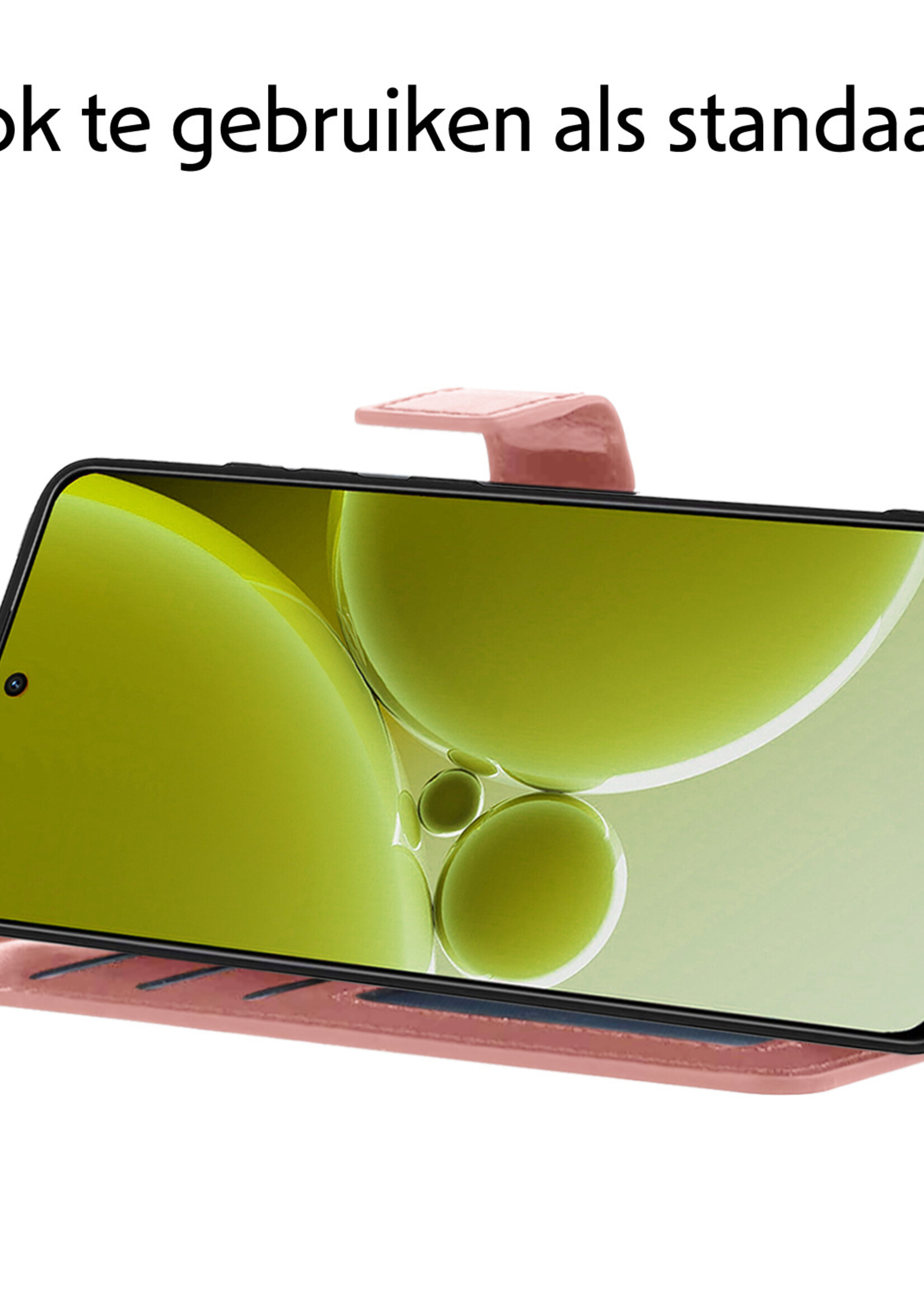 LUQ Hoesje Geschikt voor OnePlus Nord 3 Hoesje Book Case Hoes Wallet Cover Met 2x Screenprotector - Hoes Geschikt voor OnePlus Nord 3 Hoesje Bookcase Hoes - Rosé goud