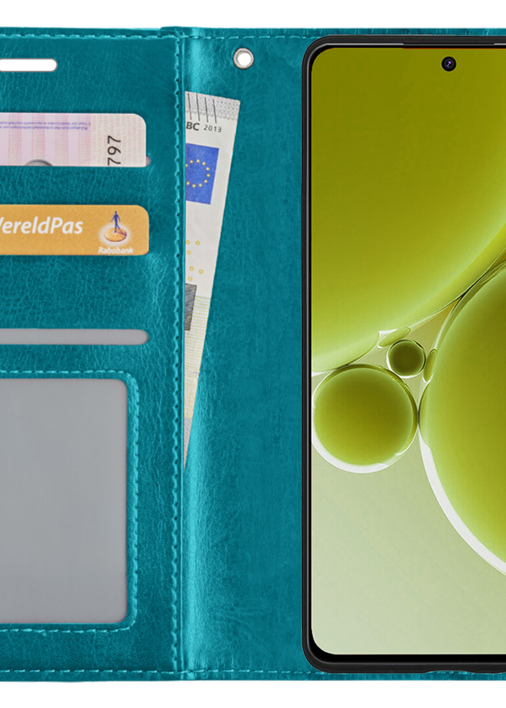 LUQ Hoesje Geschikt voor OnePlus Nord 3 Hoesje Book Case Hoes Wallet Cover Met 2x Screenprotector - Hoes Geschikt voor OnePlus Nord 3 Hoesje Bookcase Hoes - Turquoise