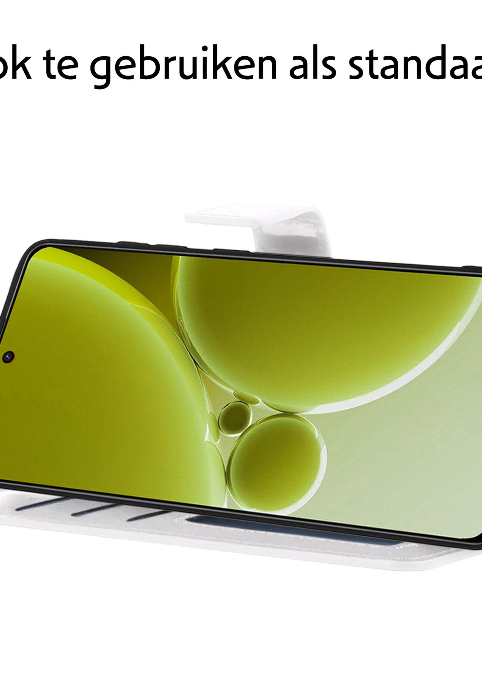 LUQ Hoesje Geschikt voor OnePlus Nord 3 Hoesje Book Case Hoes Wallet Cover Met 2x Screenprotector - Hoes Geschikt voor OnePlus Nord 3 Hoesje Bookcase Hoes - Wit